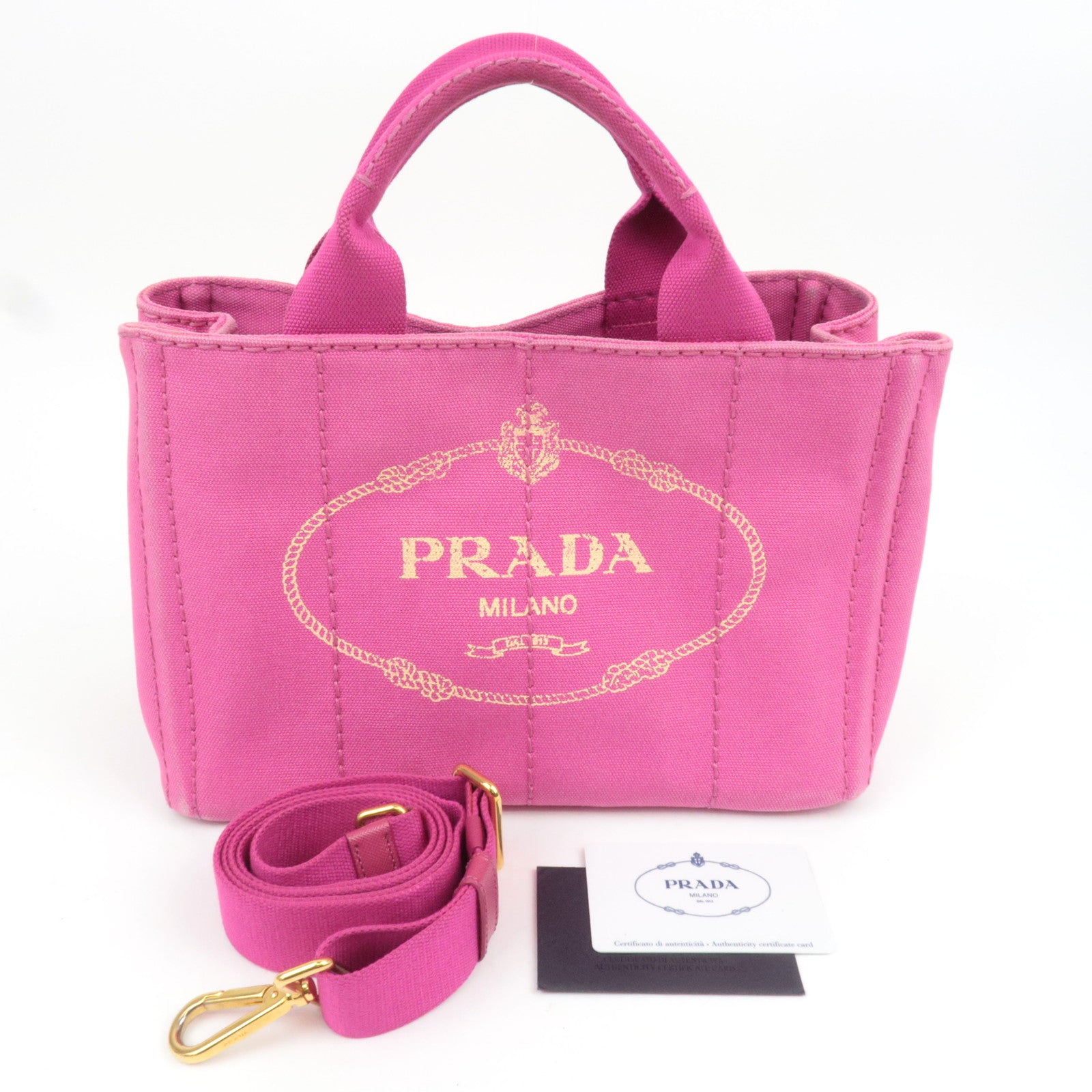 PRADA Canapa Mini 2Way Canvas Tote Bag Pink B2439G