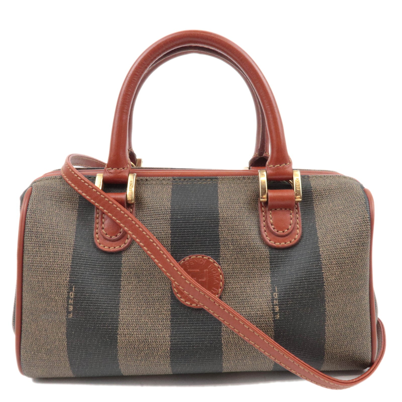 FENDI Pequin PVC Leather 2Way Handbag Khaki Black Brown 0459787110