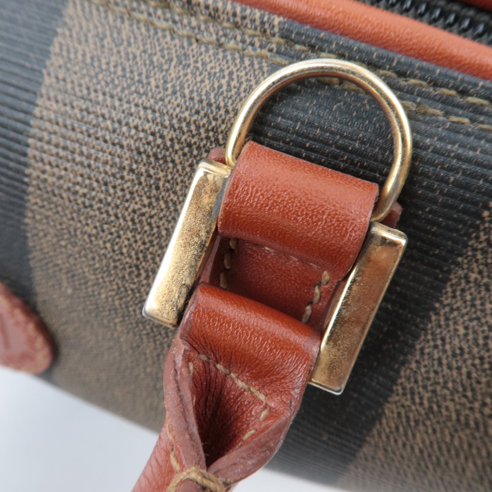 FENDI Pequin PVC Leather 2Way Handbag Khaki Black Brown 04597