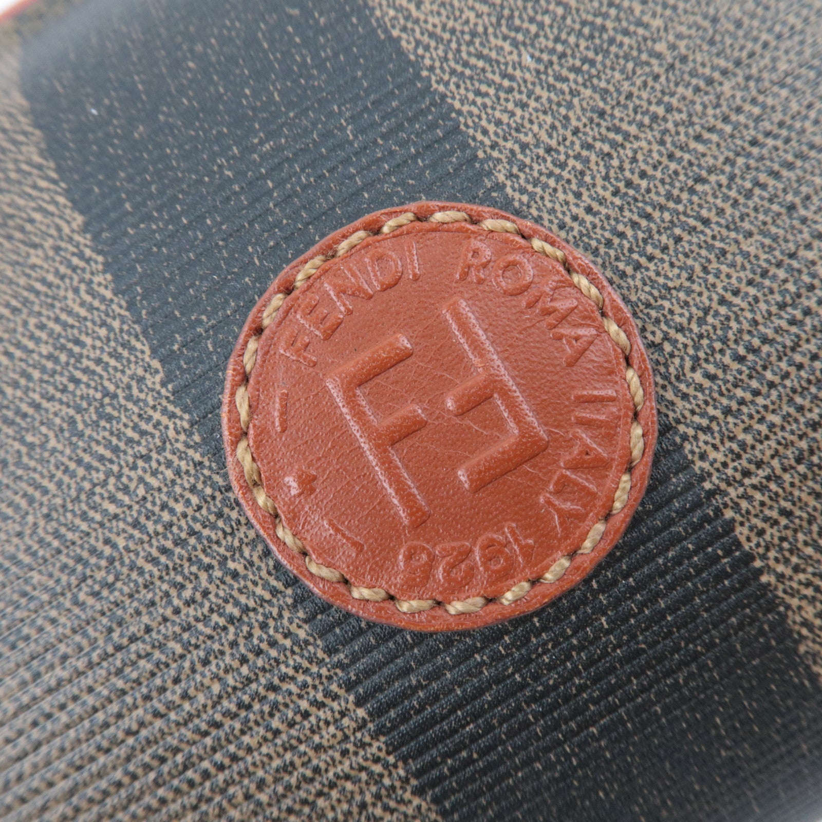 FENDI Pequin PVC Leather 2Way Handbag Khaki Black Brown 04597