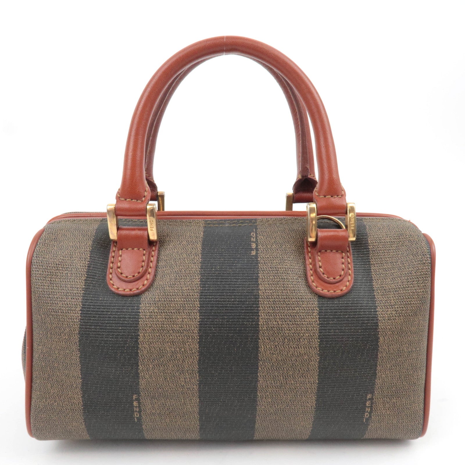 FENDI Pequin PVC Leather 2Way Handbag Khaki Black Brown 04597