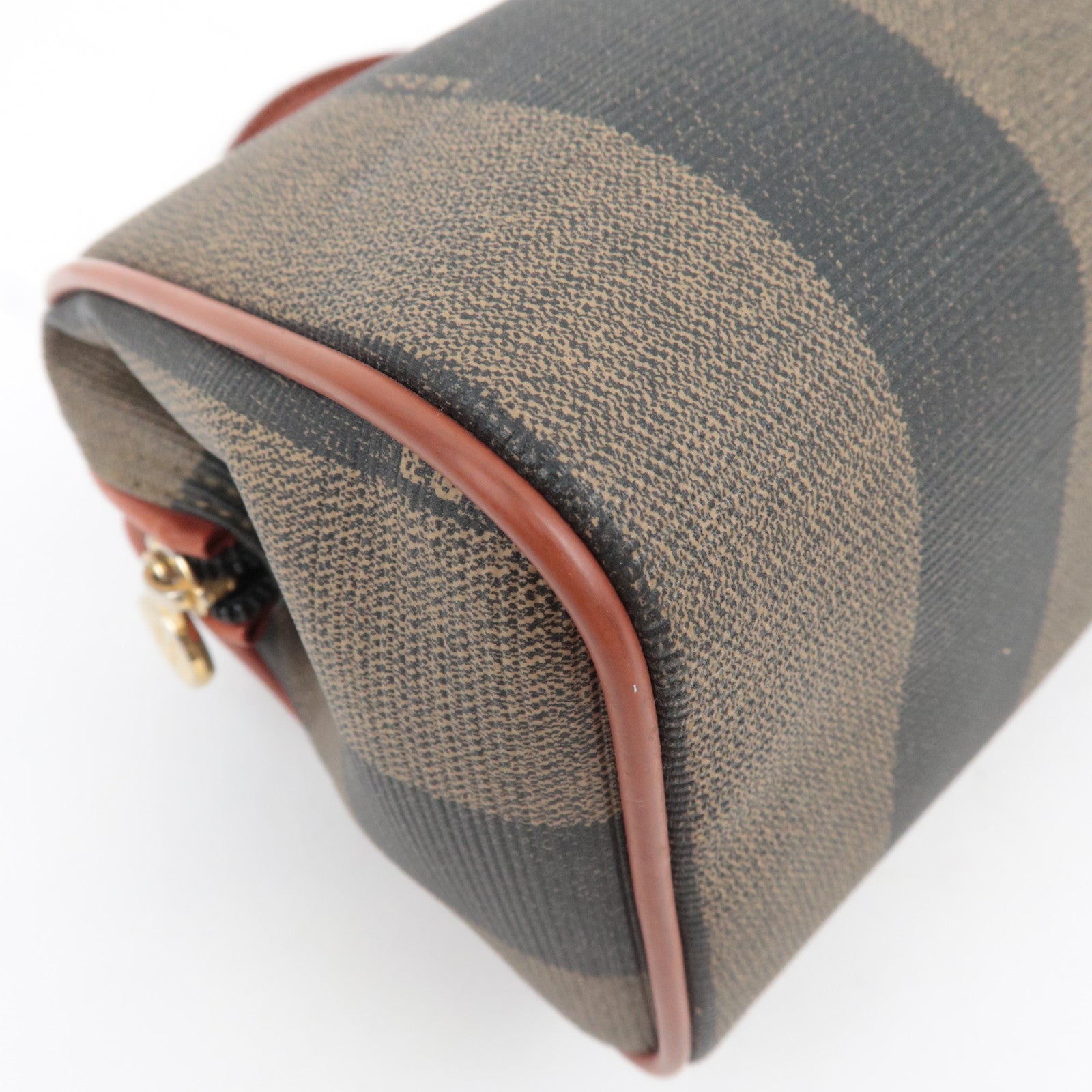 FENDI Pequin PVC Leather 2Way Handbag Khaki Black Brown 04597