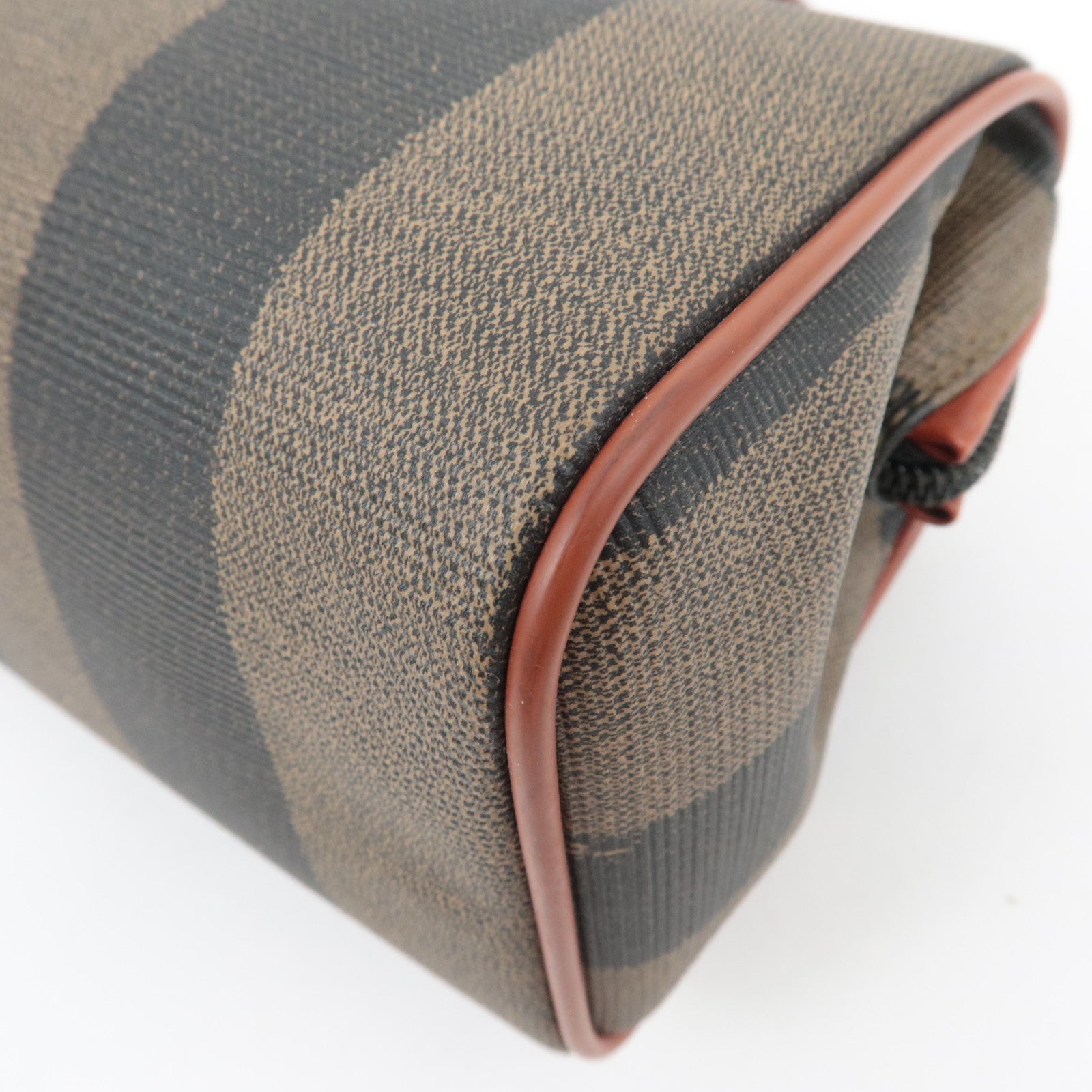 FENDI Pequin PVC Leather 2Way Handbag Khaki Black Brown 04597