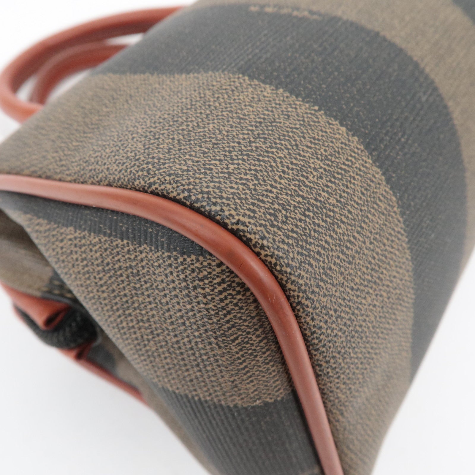 FENDI Pequin PVC Leather 2Way Handbag Khaki Black Brown 04597