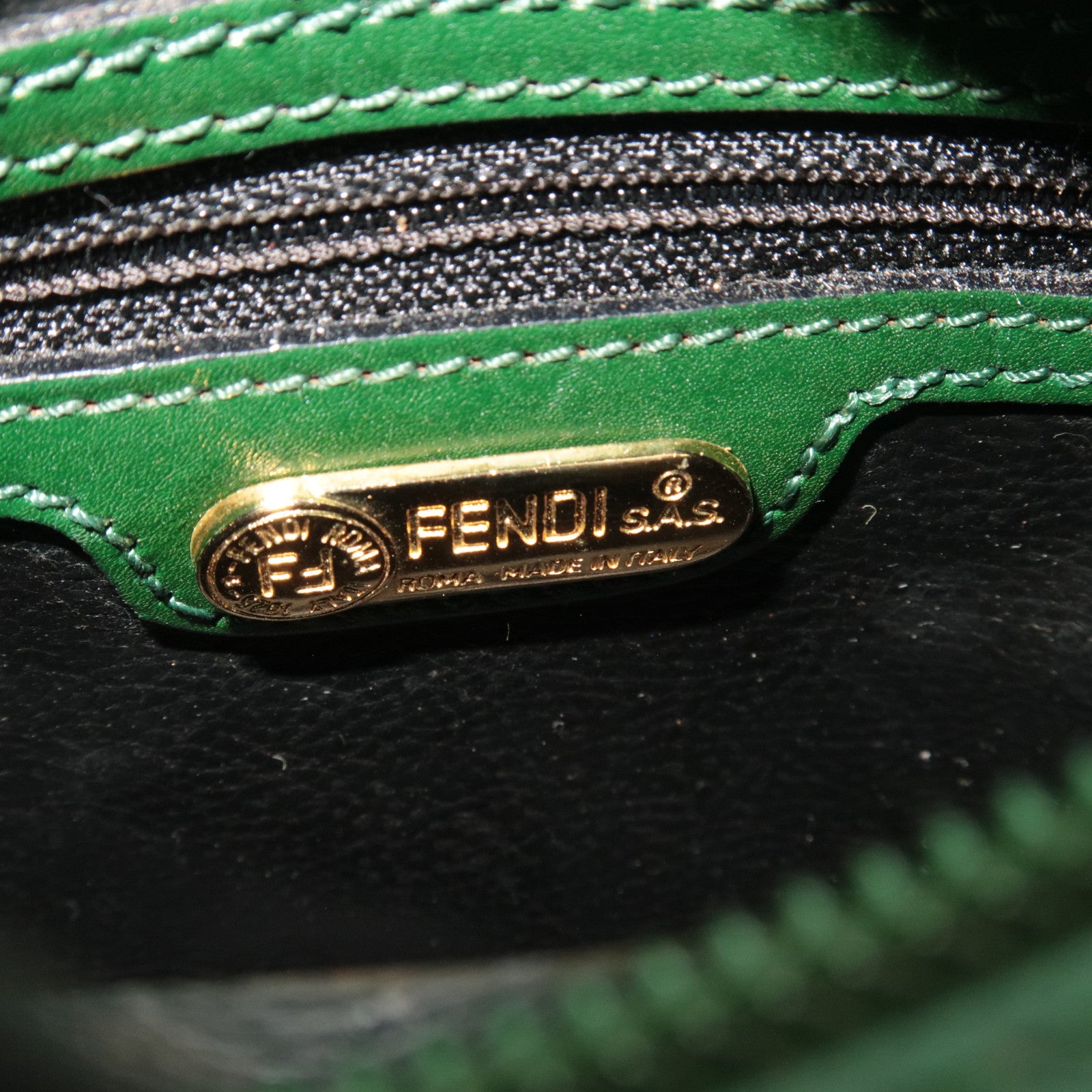FENDI Vintage Leather Shoulder Bag Green