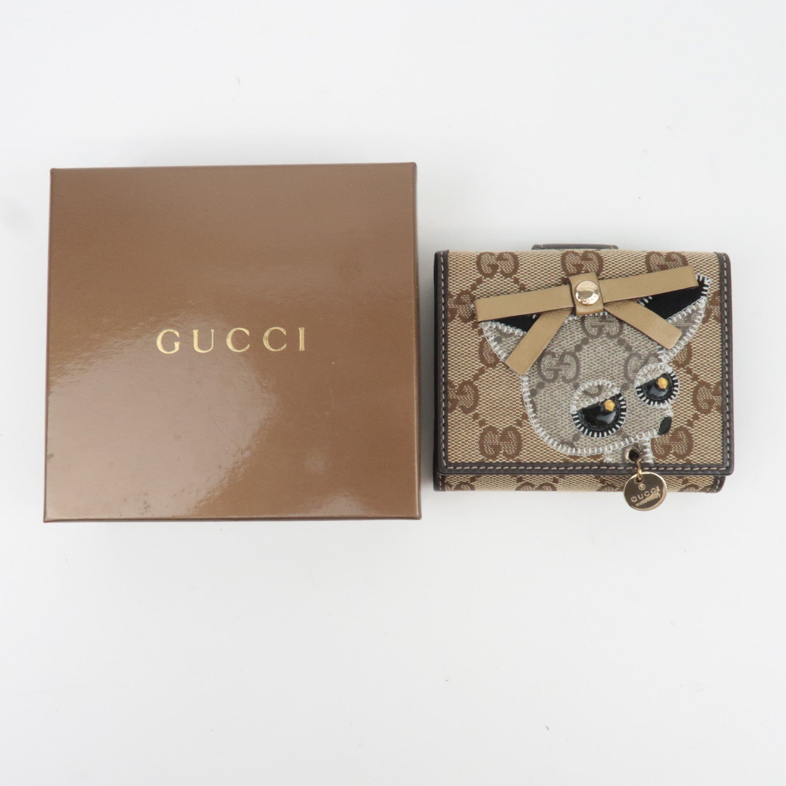 GUCCI Guccioli Chihuahua Wallet GG Canvas GG Plus Leather Beige 224224