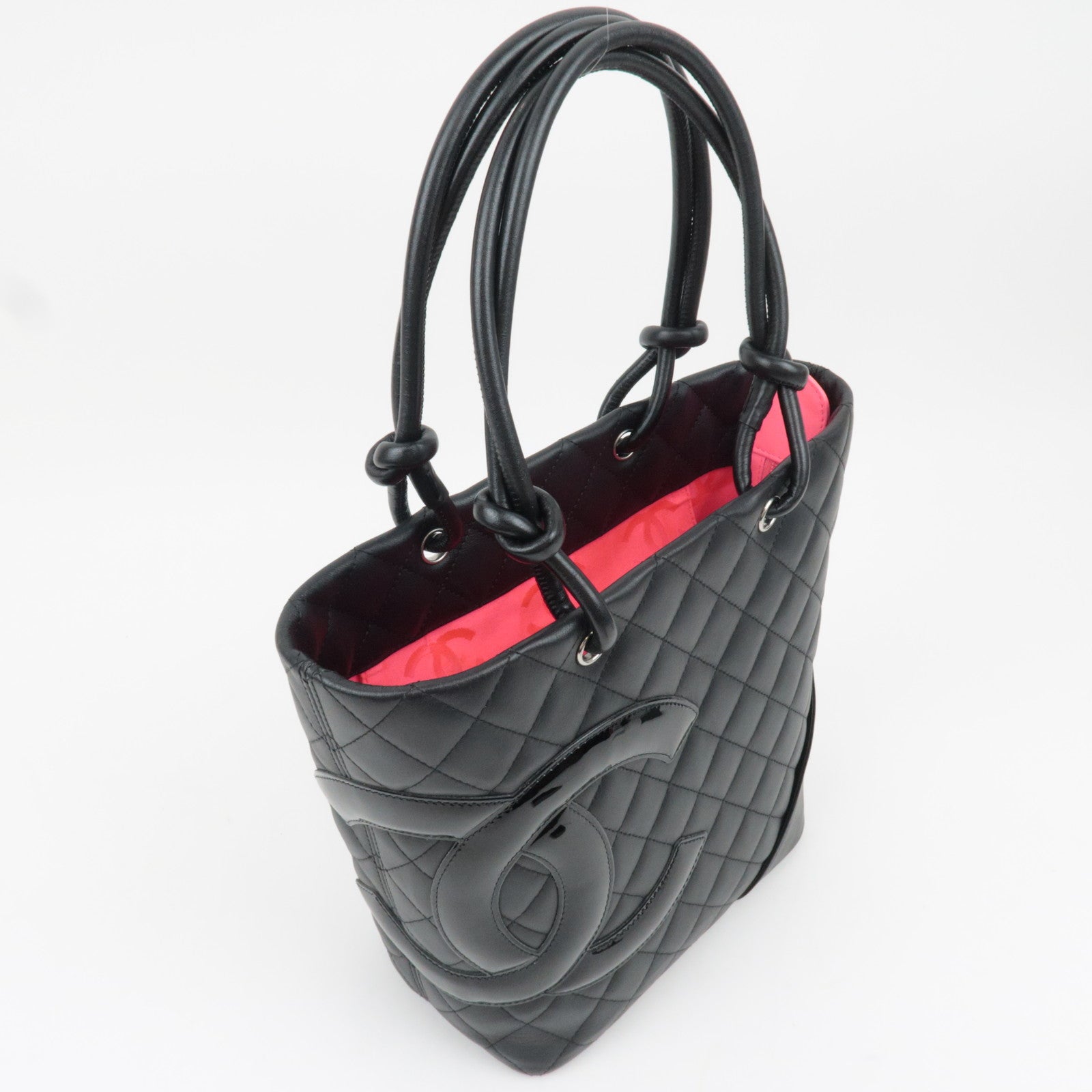 CHANEL Cambon Line Medium Tote Lambskin Patent Black A25167