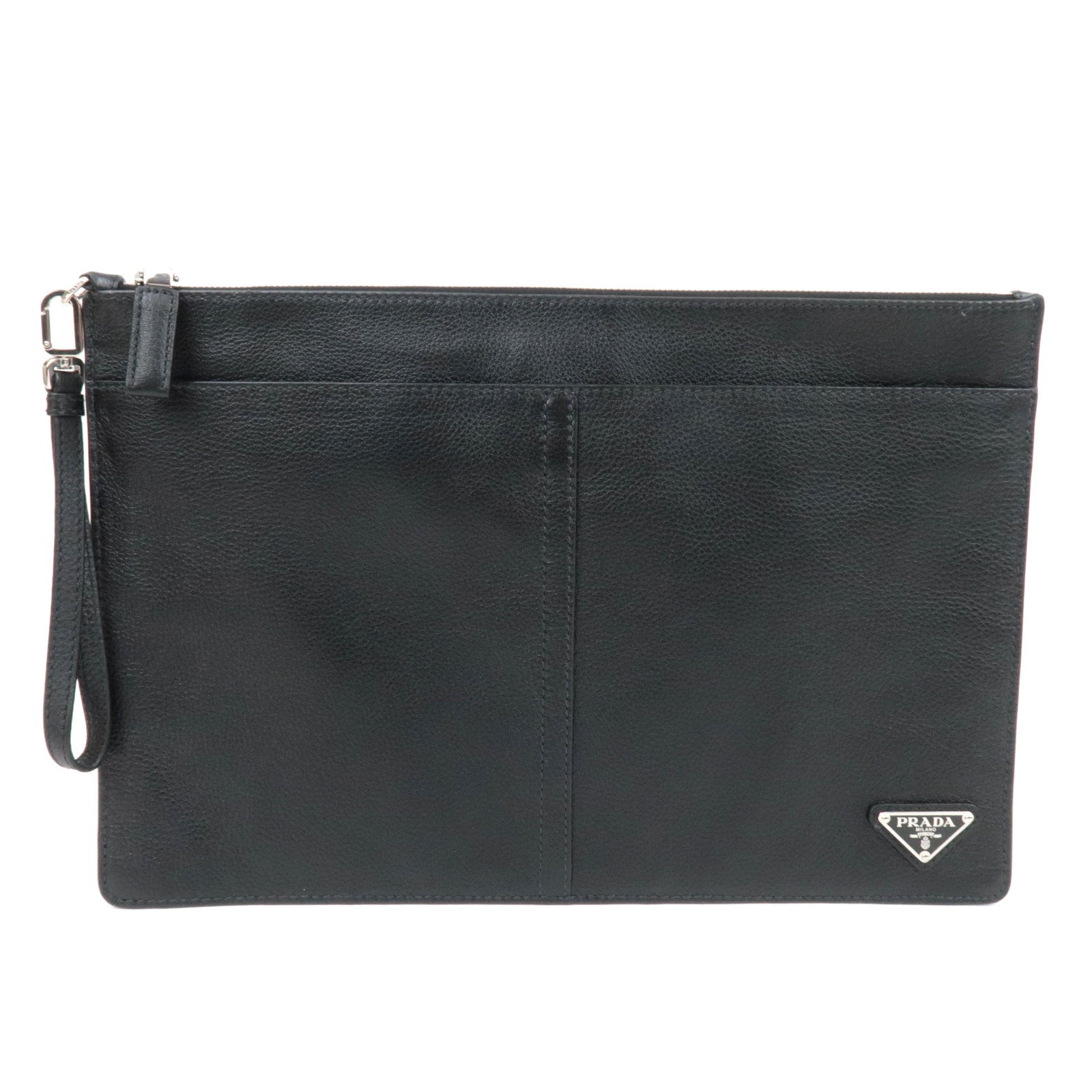 PRADA Leather Clutch Bag Black 2VN01387201