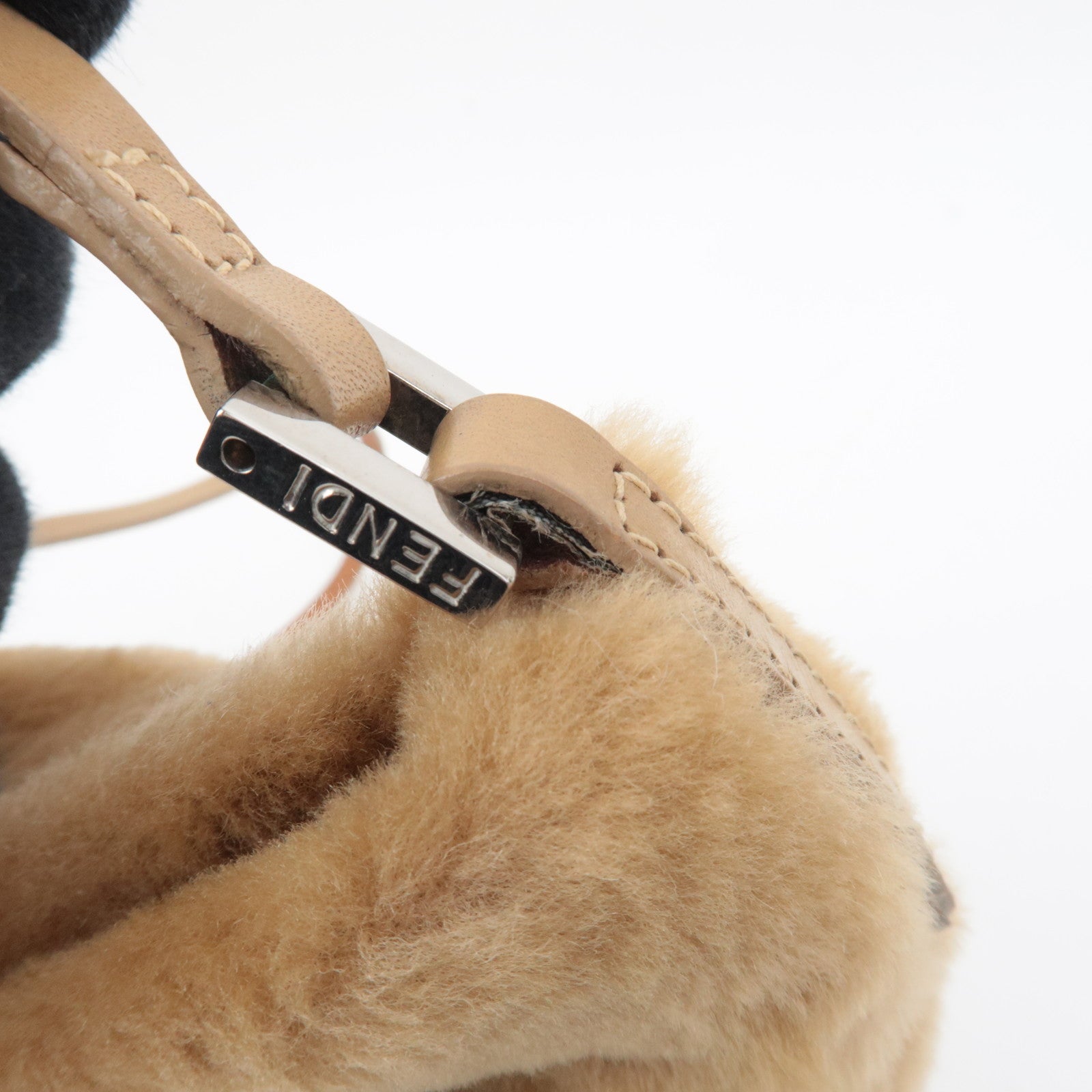 FENDI Fur Shoulder Bag Beige 15998