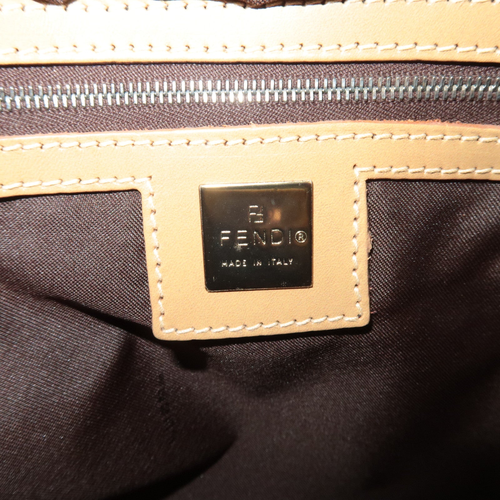 FENDI Fur Shoulder Bag Beige 15998