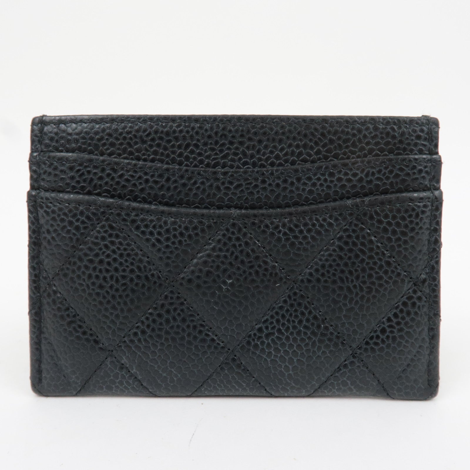 CHANEL Matelasse Caviarskin Card Case Black Gold HDW