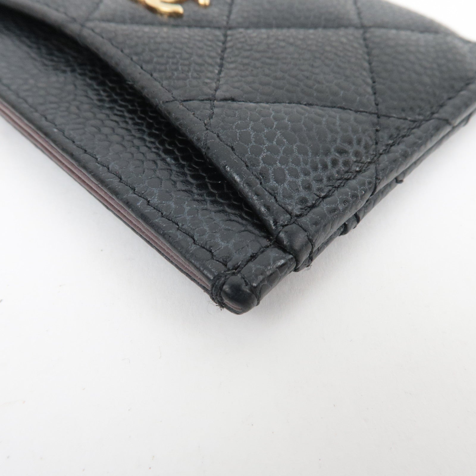 CHANEL Matelasse Caviarskin Card Case Black