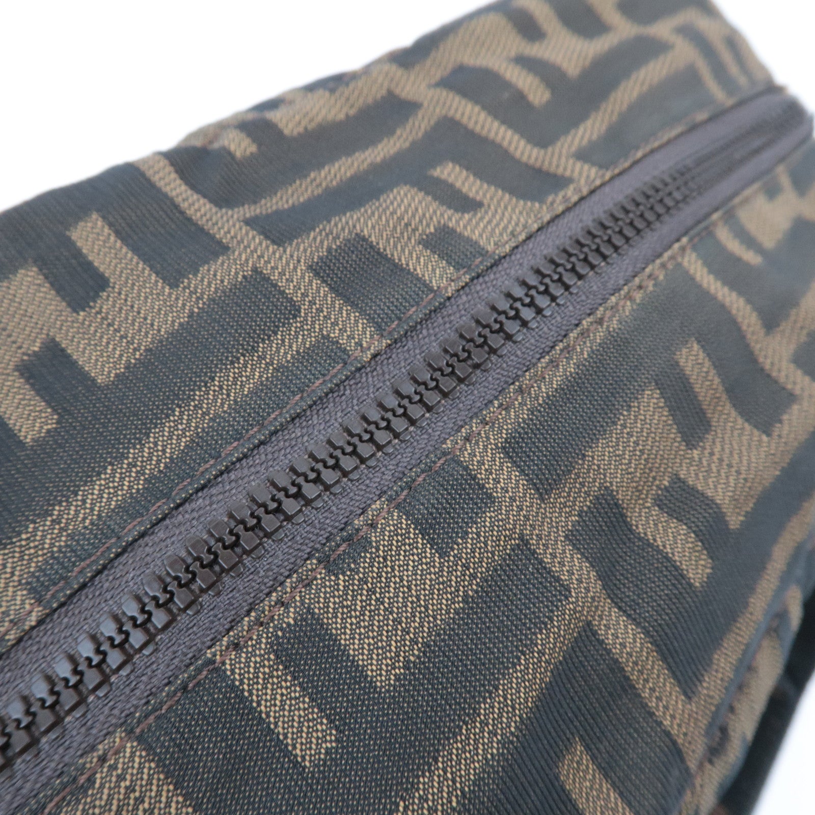 FENDI Zucca Canvas Leather Handbag Brown Black 26541
