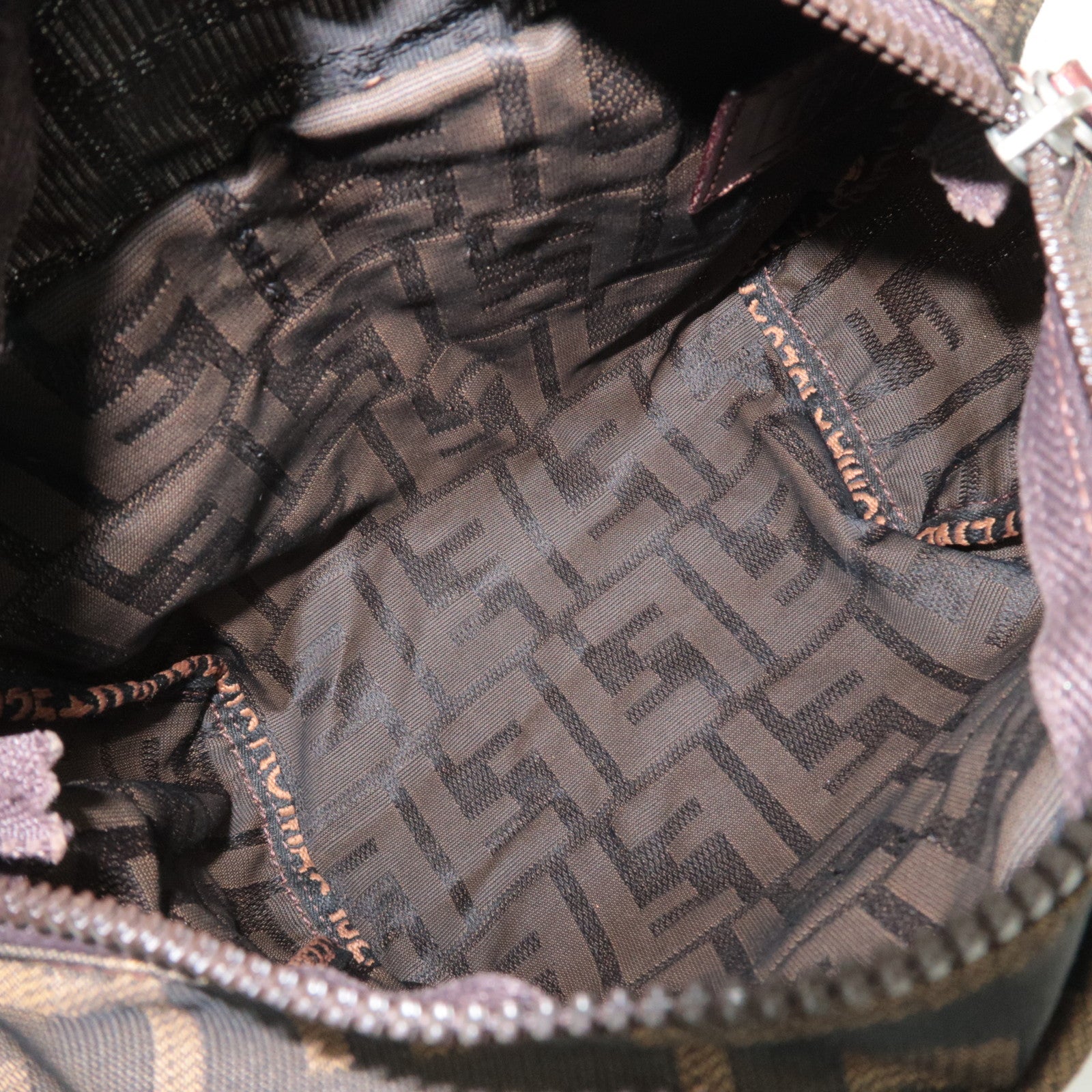 FENDI Zucca Canvas Leather Handbag Brown Black 26541
