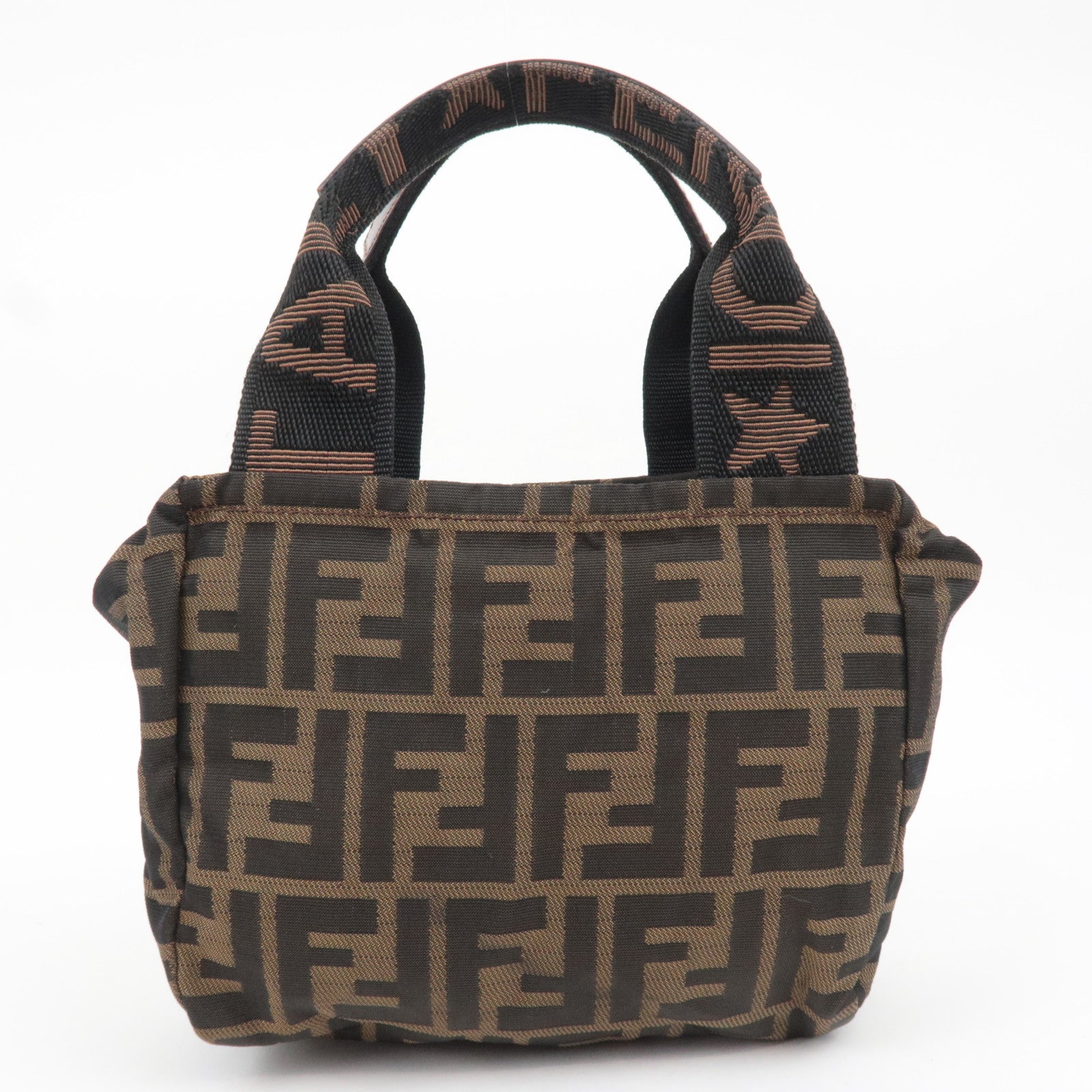 FENDI Zucca Canvas Leather Handbag Brown Black 26541