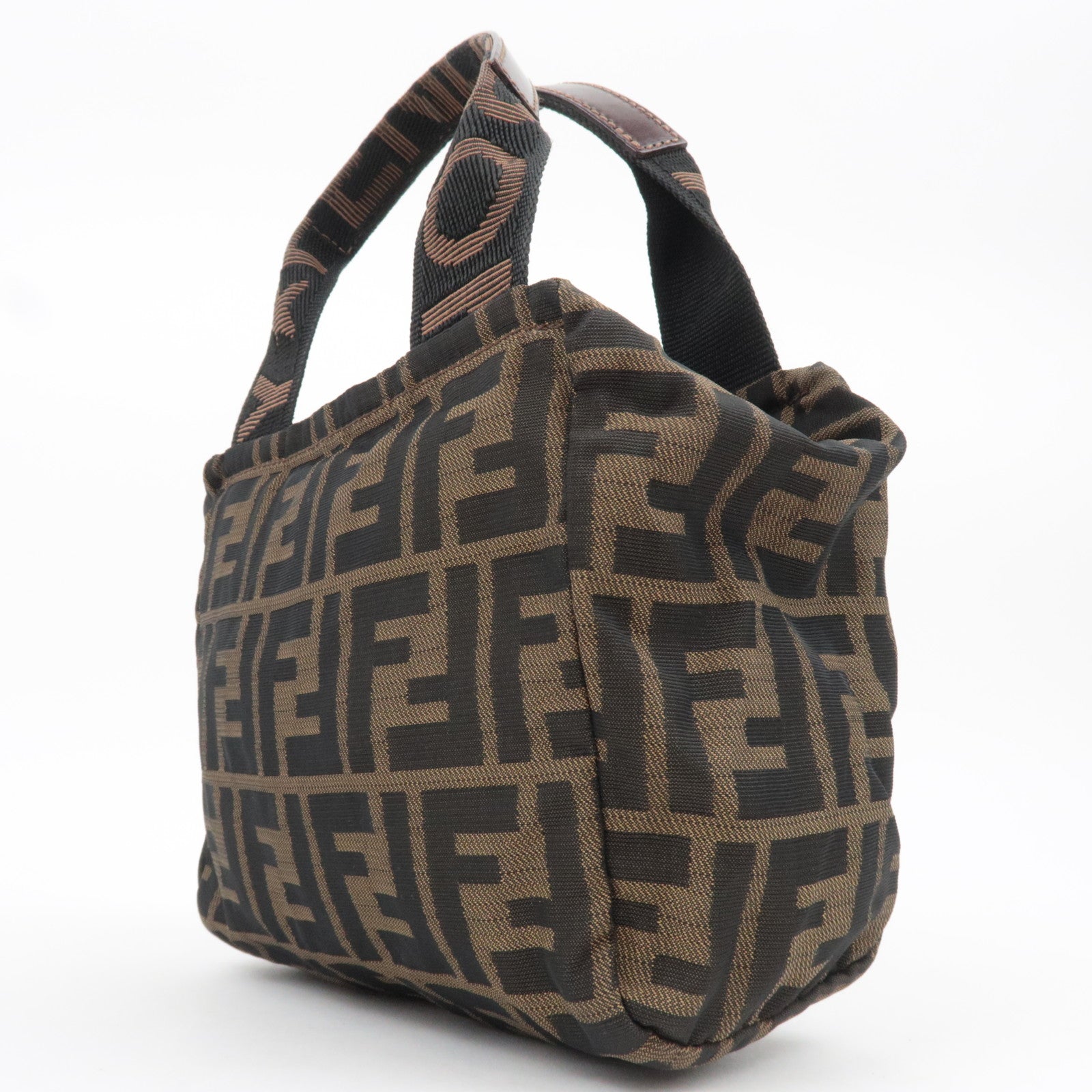 FENDI Zucca Canvas Leather Handbag Brown Black 26541