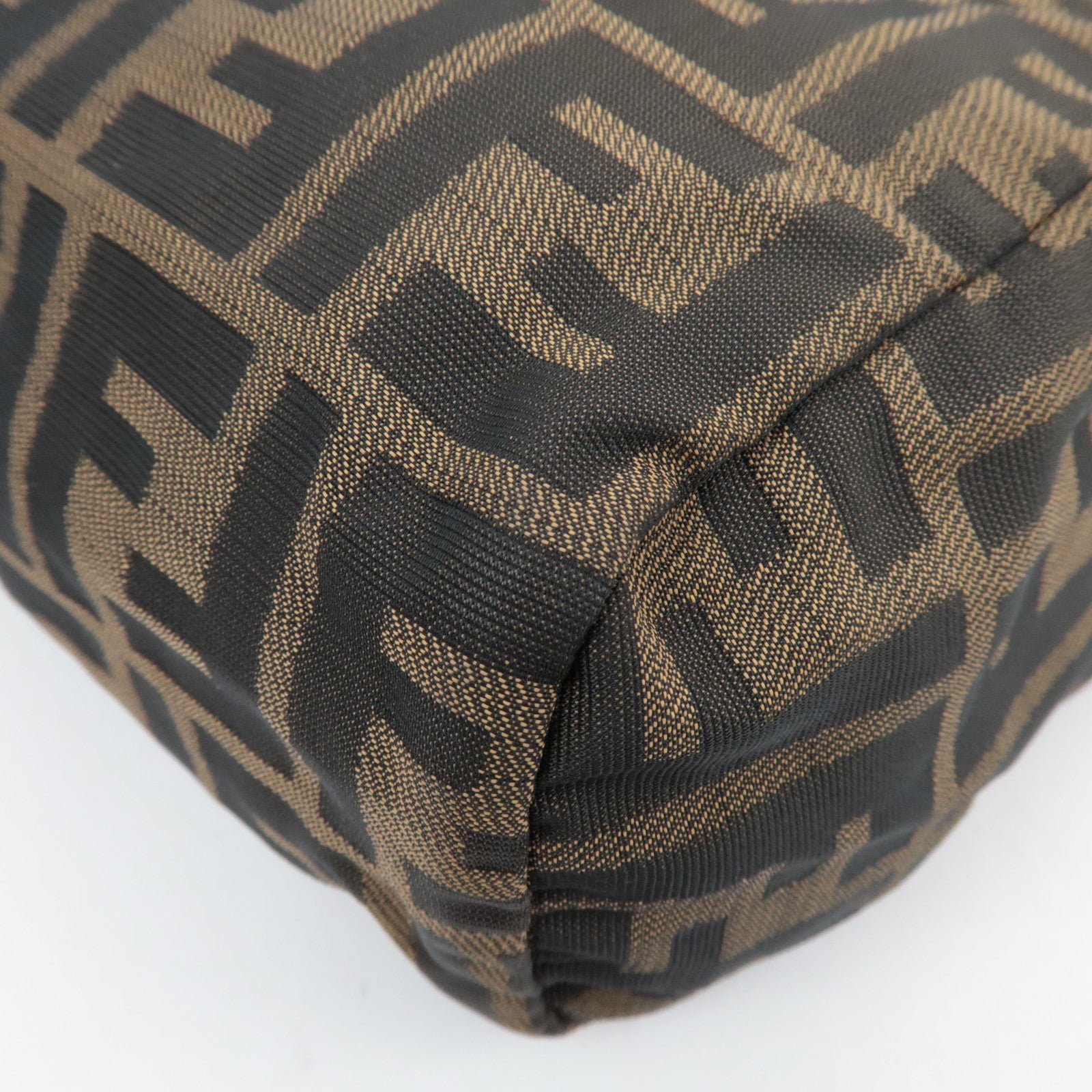 FENDI Zucca Canvas Leather Handbag Brown Black 26541