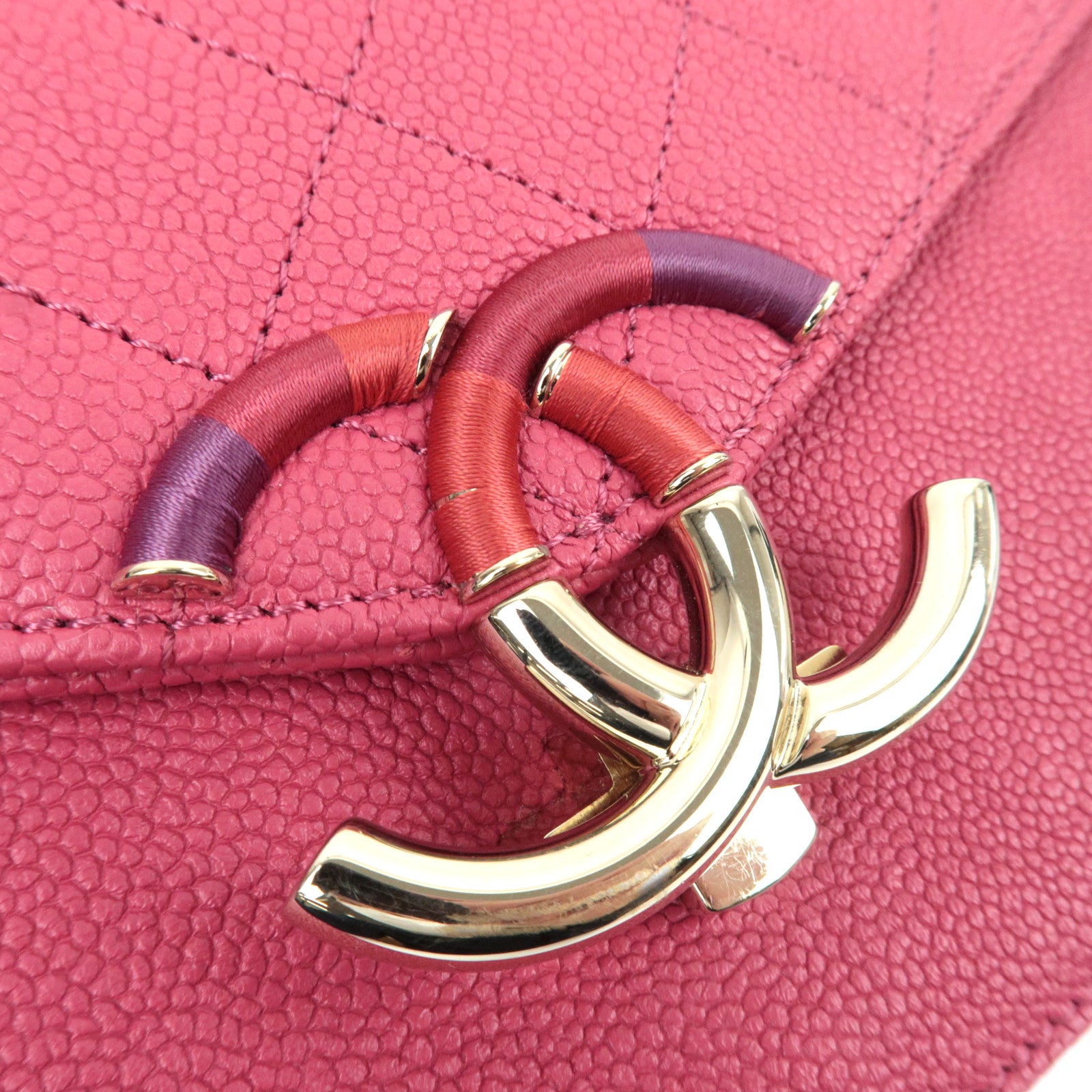 CHANEL Matelasse CC Coil Caviarskin 2Way Chain Shoulder Bag Pink A93659