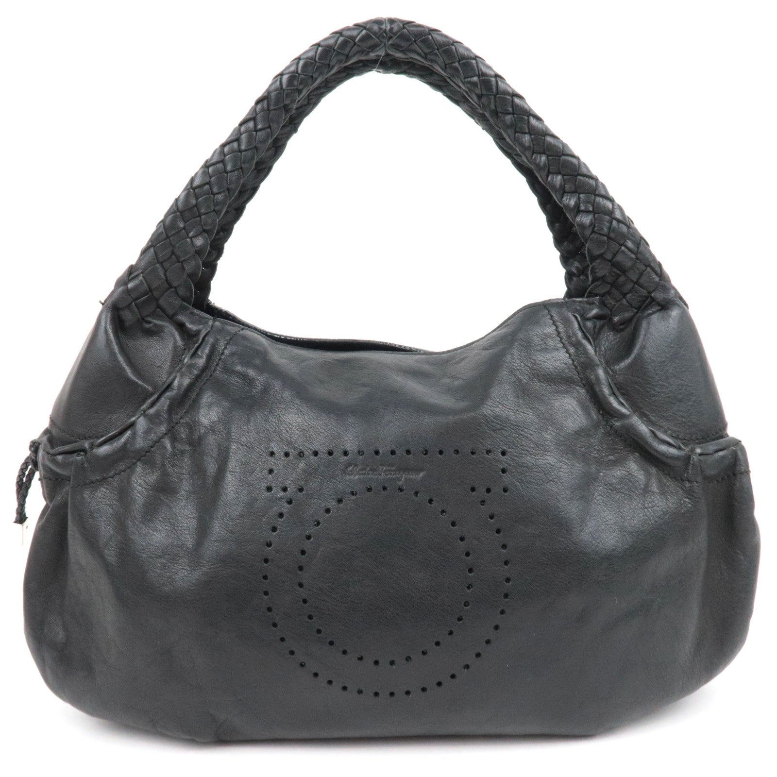 Ferragamo Gancini Perforated Leather Shoulder Bag Black87273