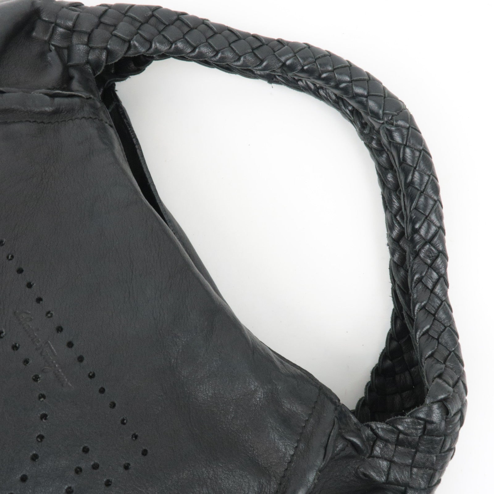 Ferragamo Gancini Perforated Leather Shoulder Bag Black