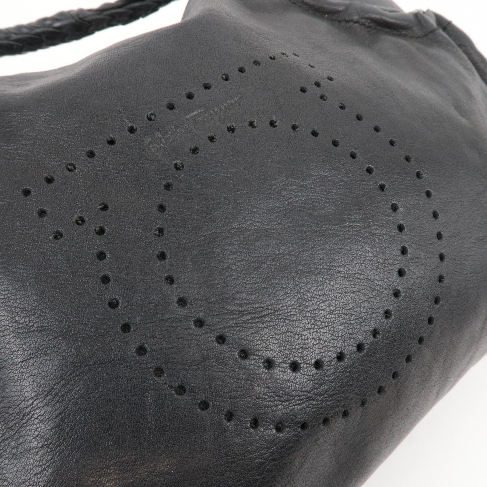 Ferragamo Gancini Perforated Leather Shoulder Bag Black