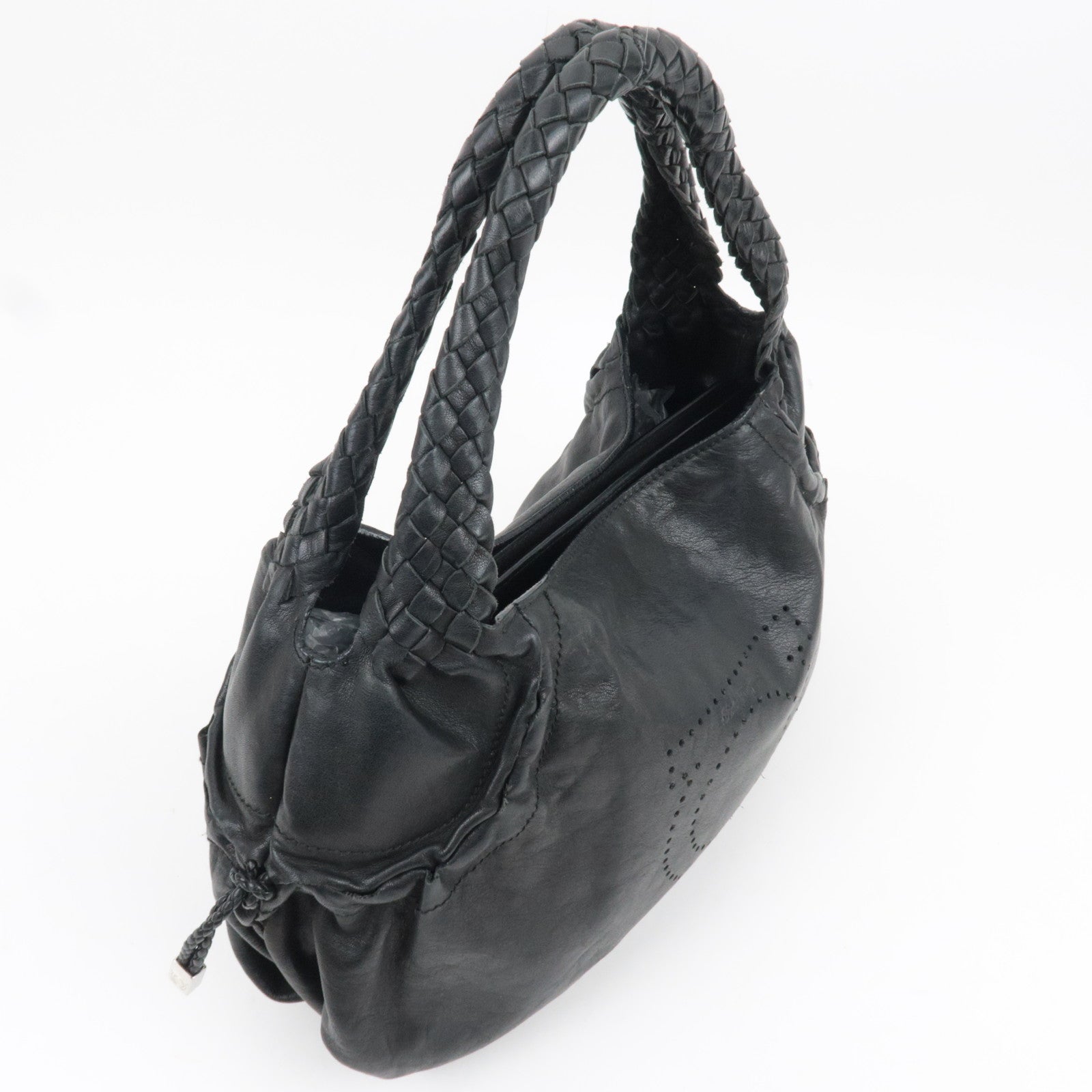 Ferragamo Gancini Perforated Leather Shoulder Bag Black