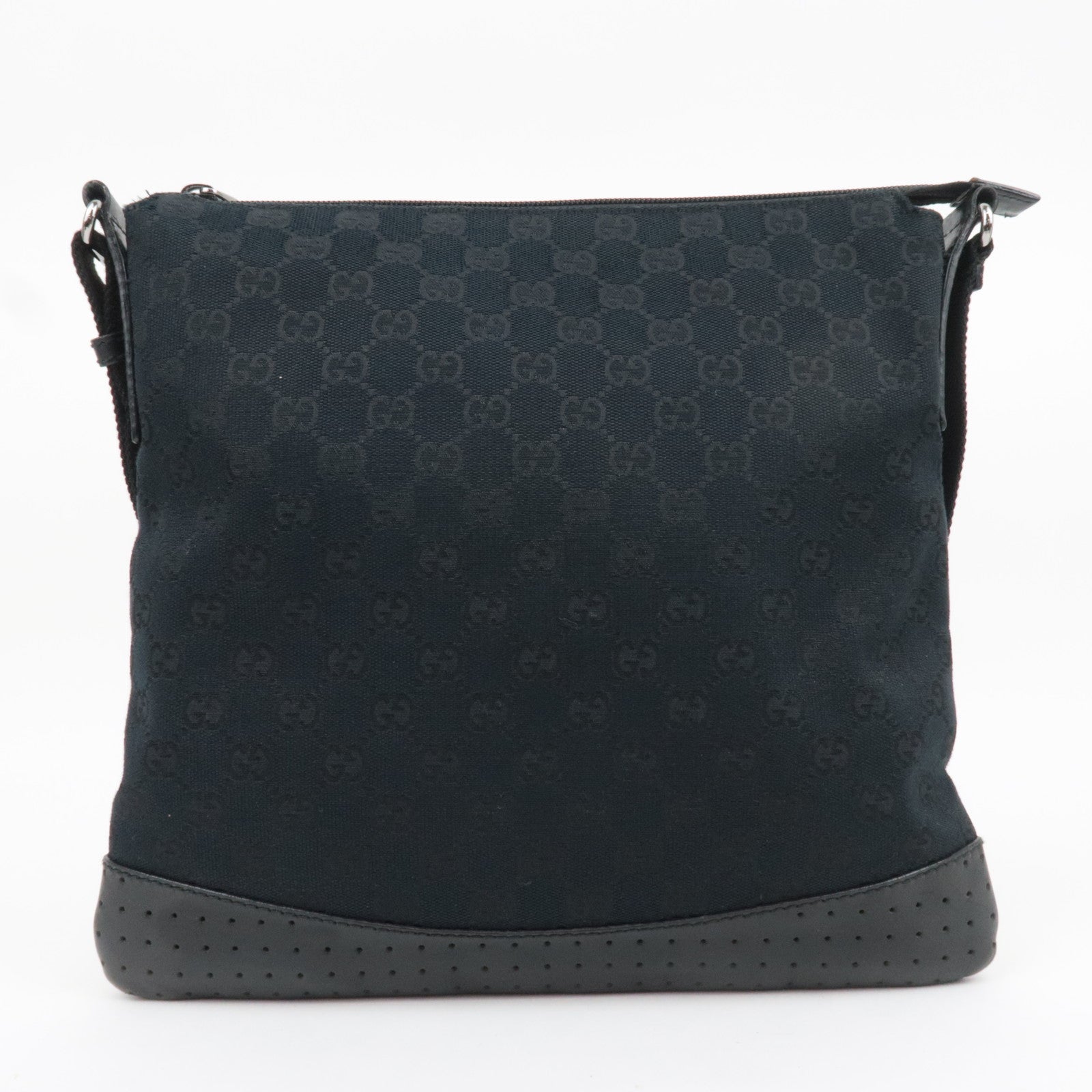 GUCCI GG Canvas Leather Shoulder Bag Black 145857