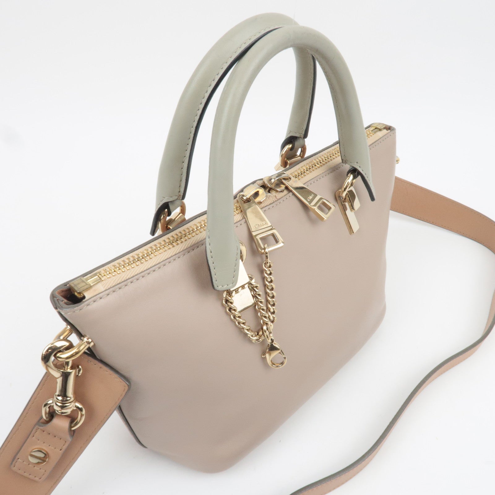 Chloe Bailey 2Way Leather Handbag Beige Greige