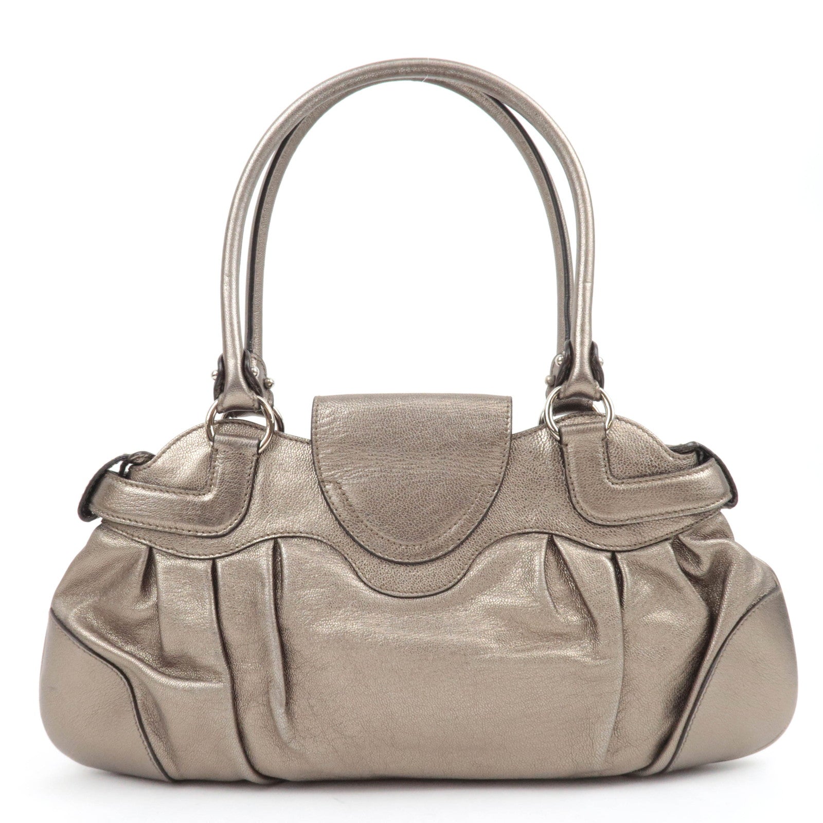 Ferragamo Gancini Leather Shoulder Bag Metallic Gray