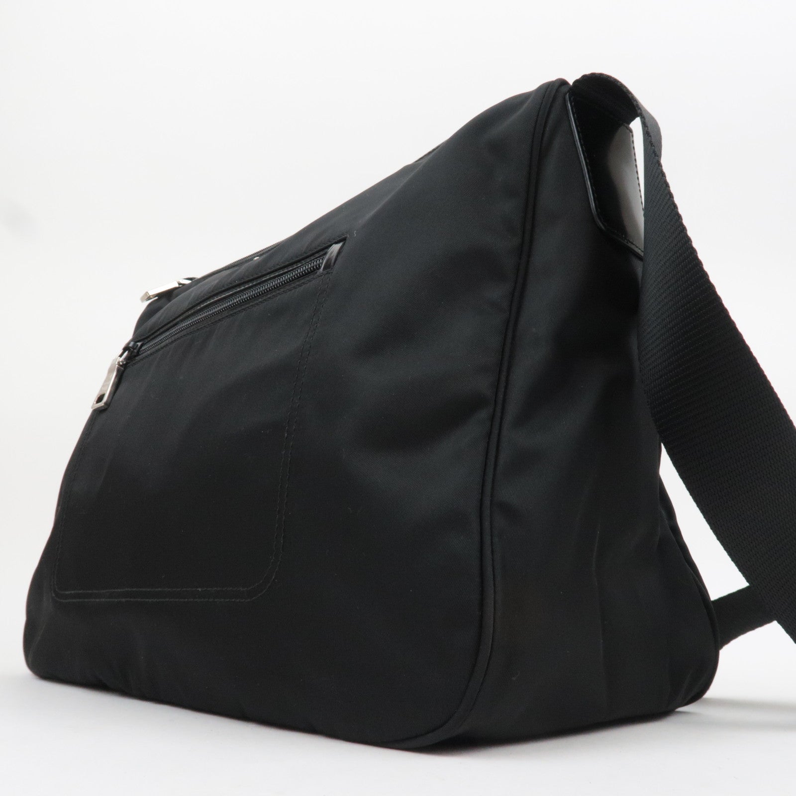 PRADA Nylon Leather Shoulder Bag Black BT0714