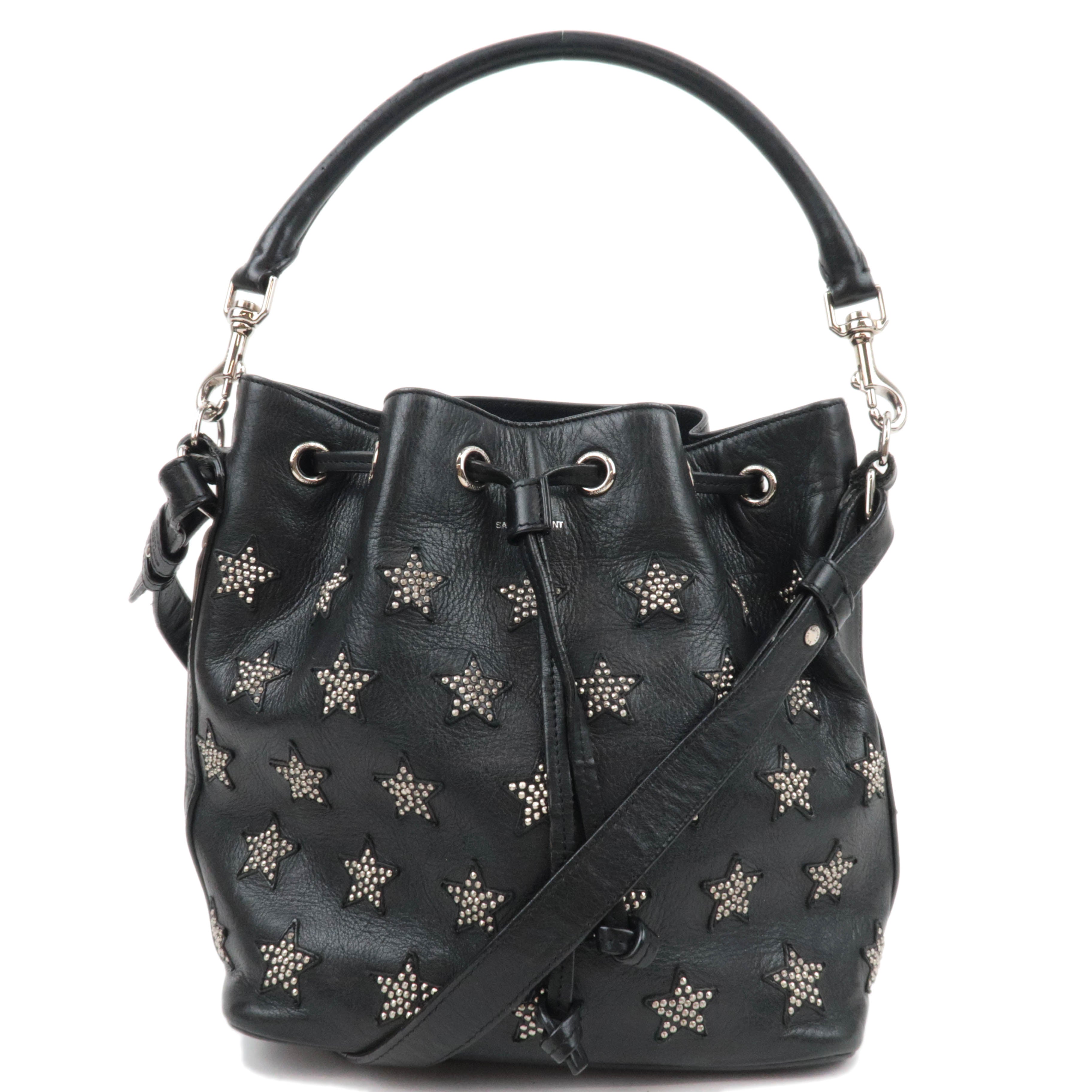 SAINT LAURENT Star Studded 2Way Leather Shoulder Bag Black 38164787330