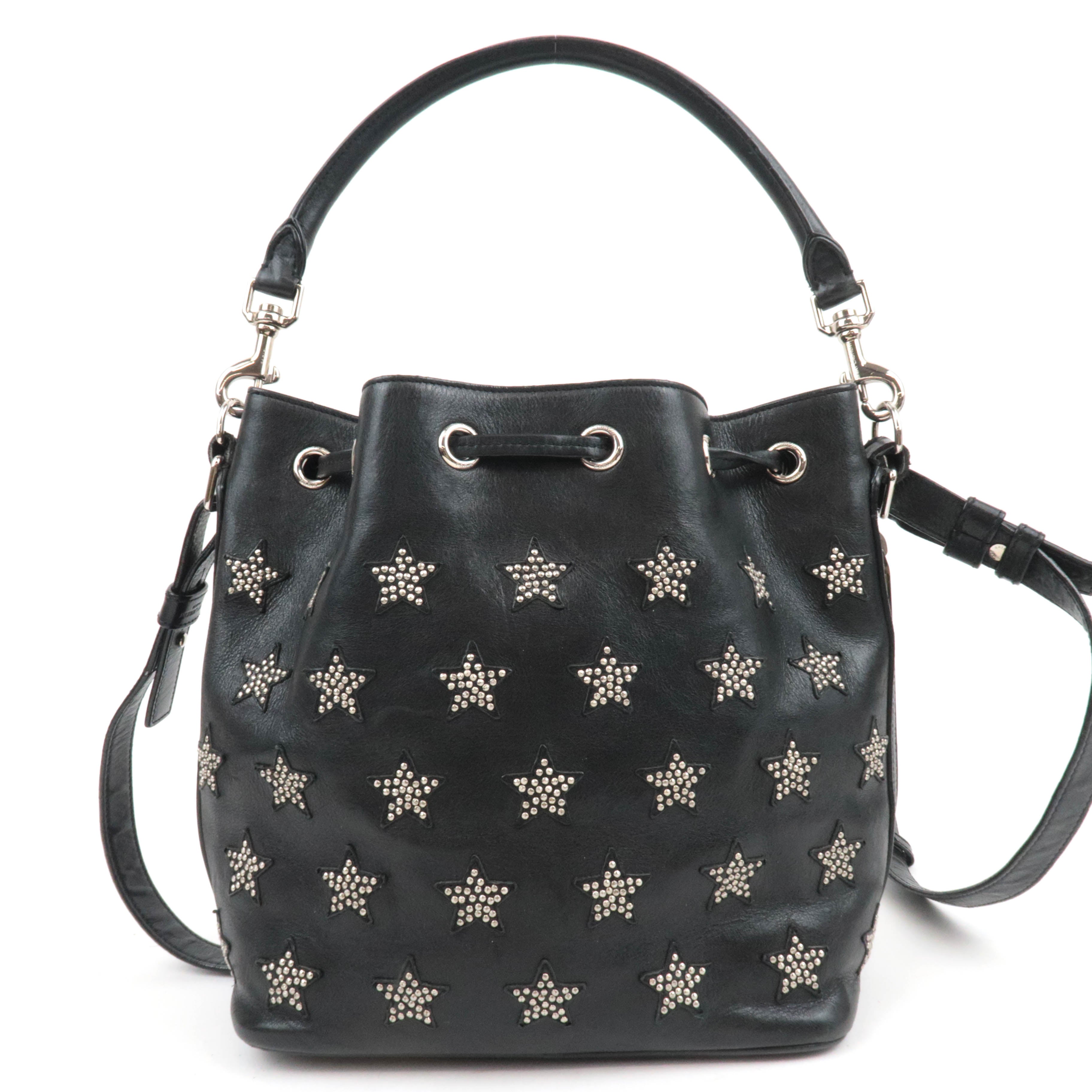 SAINT LAURENT Star Studded 2Way Leather Shoulder Bag Black 381647