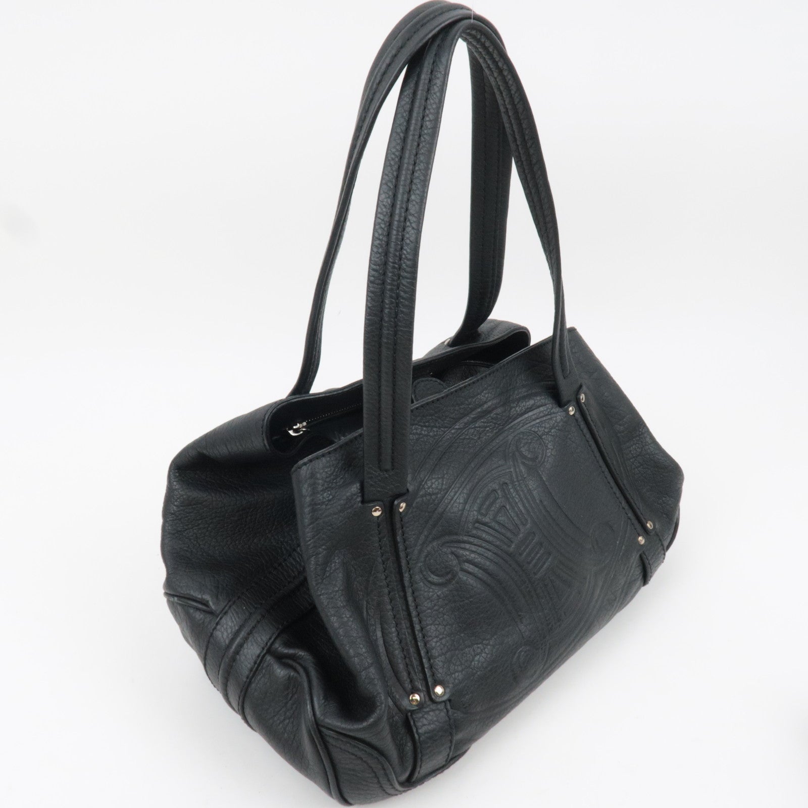 CELINE Triomphe Leather Shoulder Bag Black