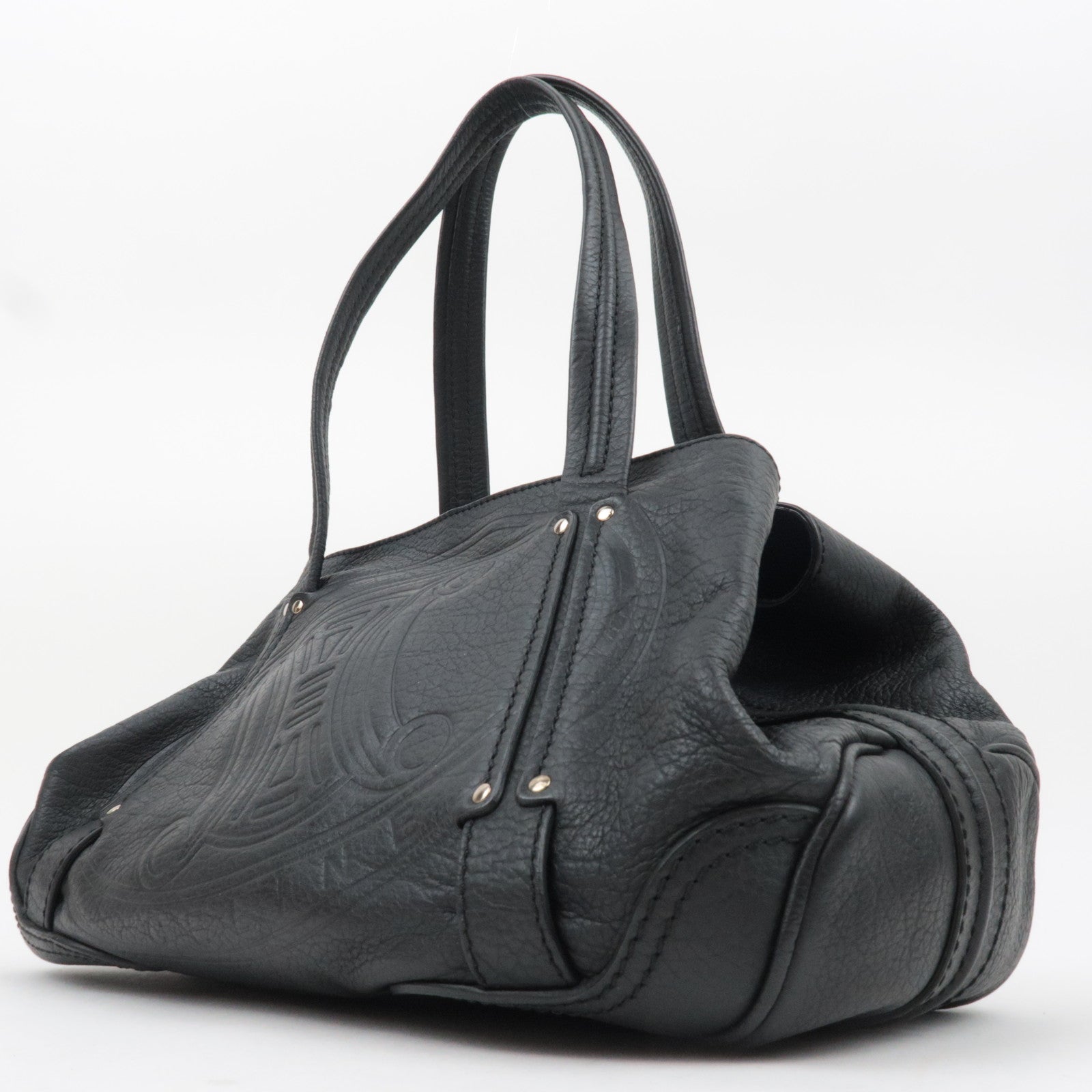 CELINE Triomphe Leather Shoulder Bag Black