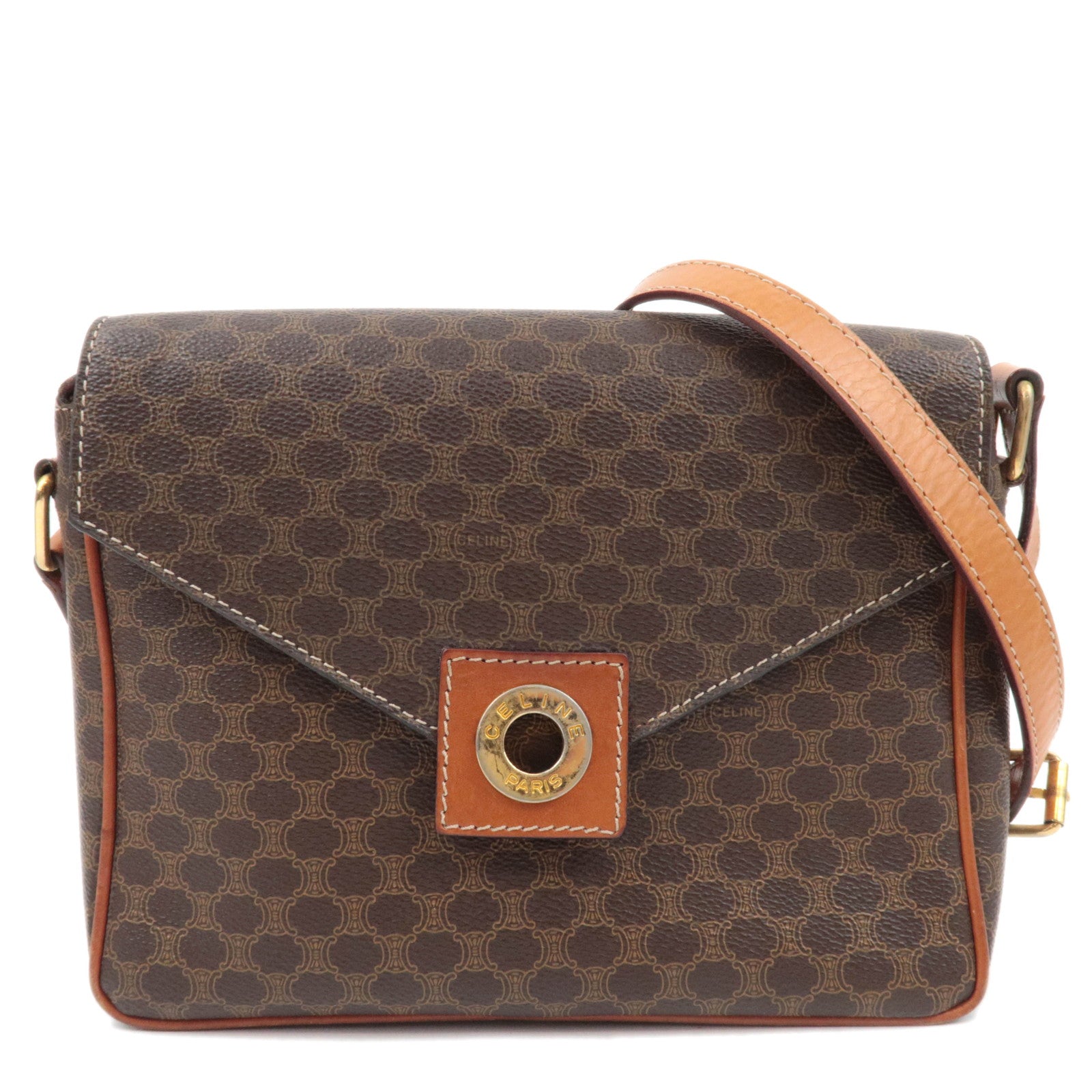 CELINE Macadam PVC Leather Shoulder Bag Brown87335