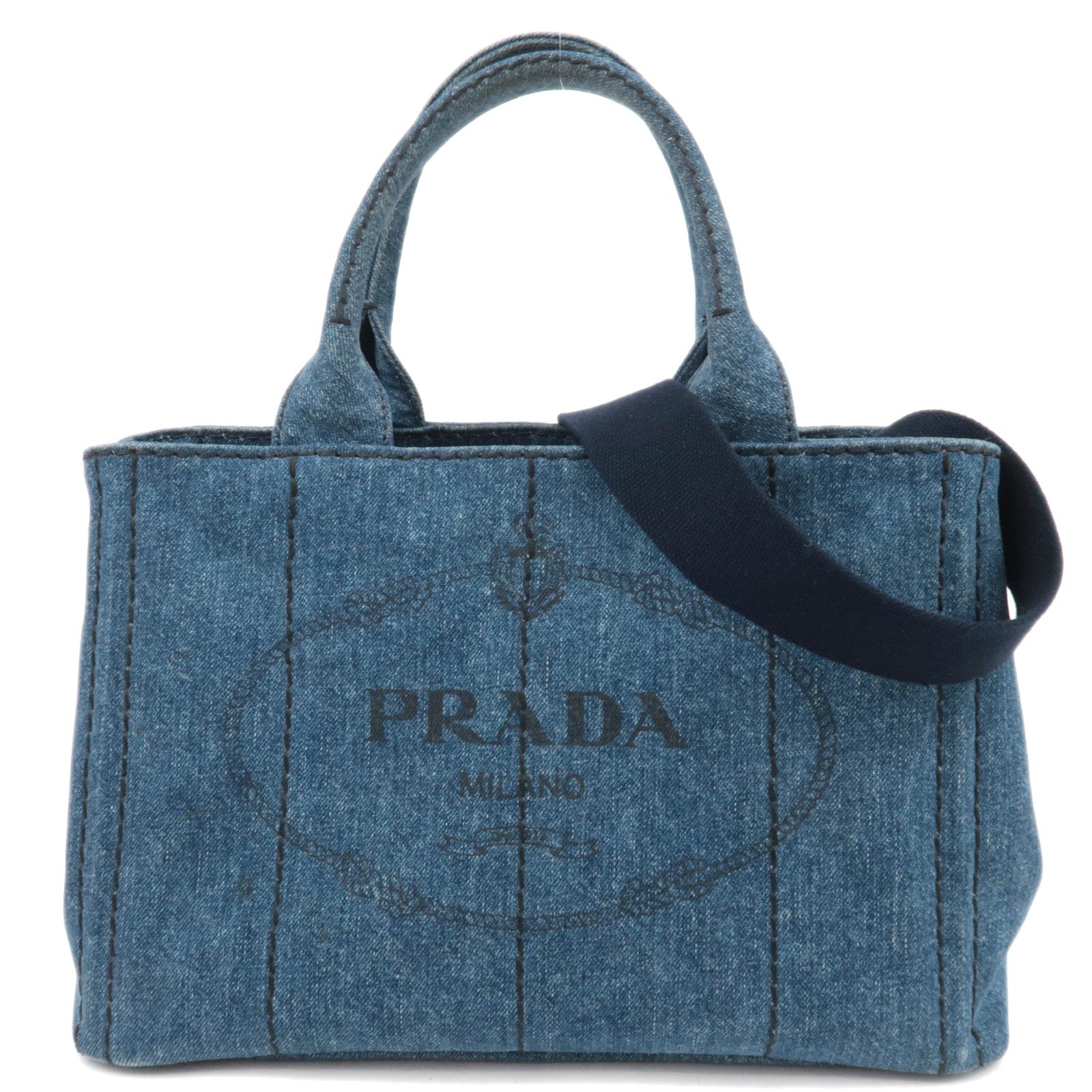 PRADA Canapa Mini 2Way Denim Tote Bag Blue 1BG43987350