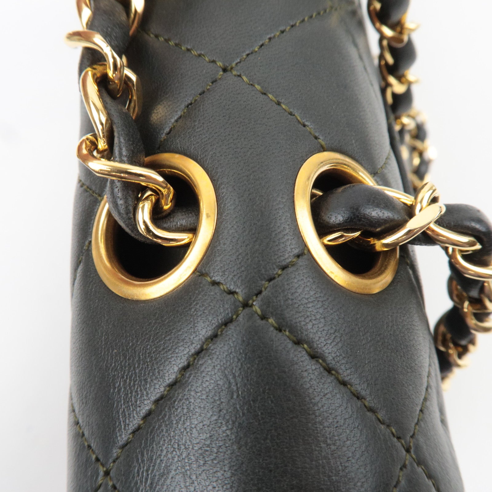 CHANEL Matelasse 25 Lambskin Double Chain Shoulder Bag Dark Green