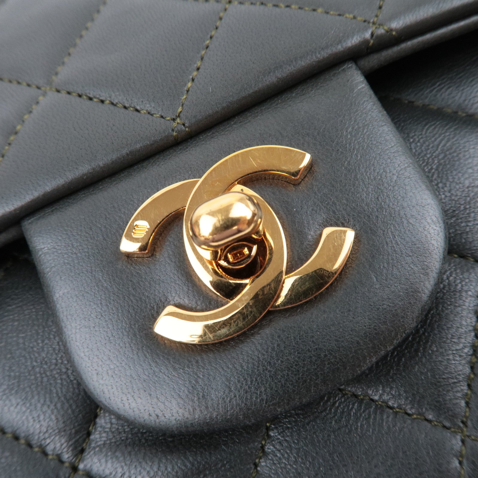 CHANEL Matelasse 25 Lambskin Double Chain Shoulder Bag Dark Green