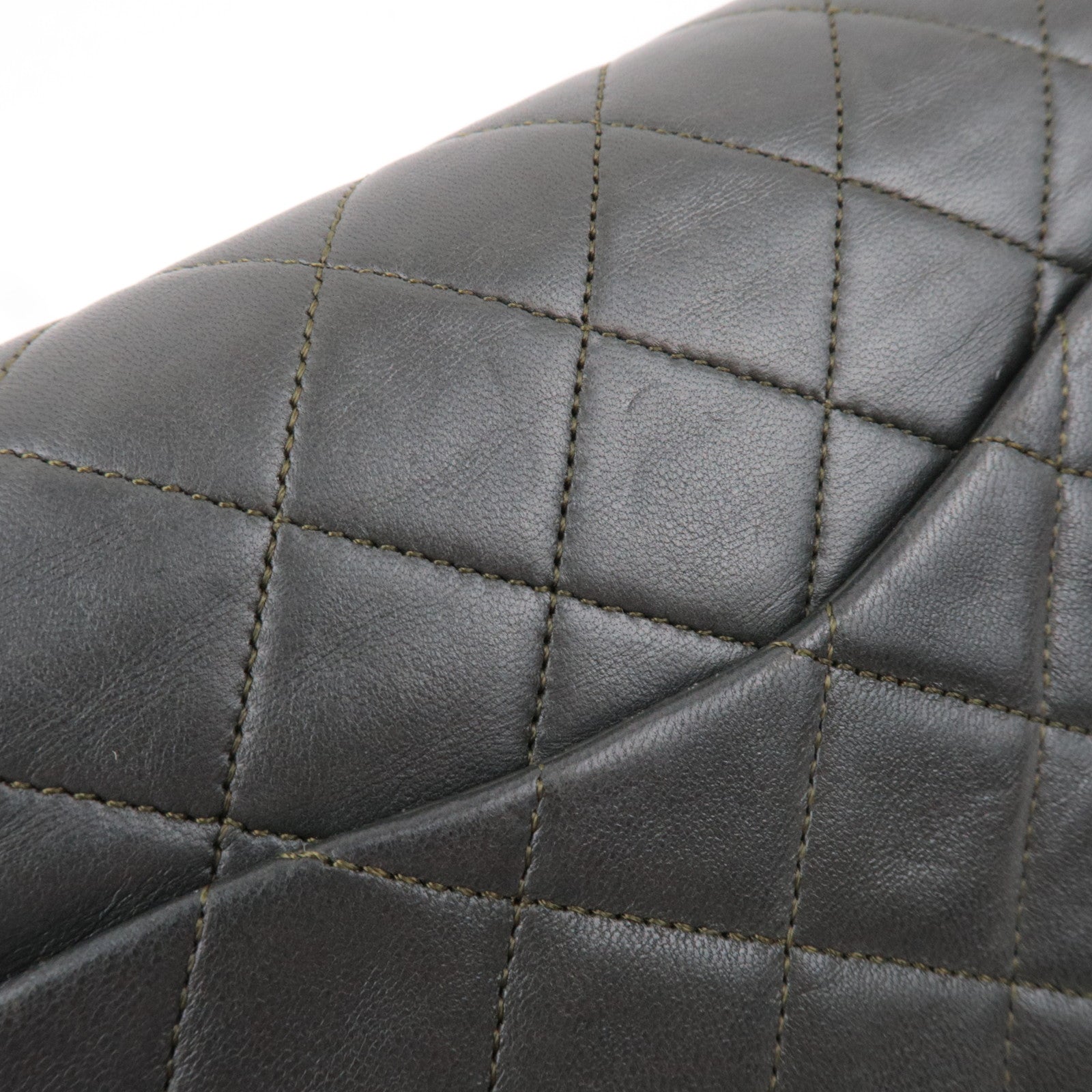 CHANEL Matelasse 25 Lambskin Double Chain Shoulder Bag Dark Green