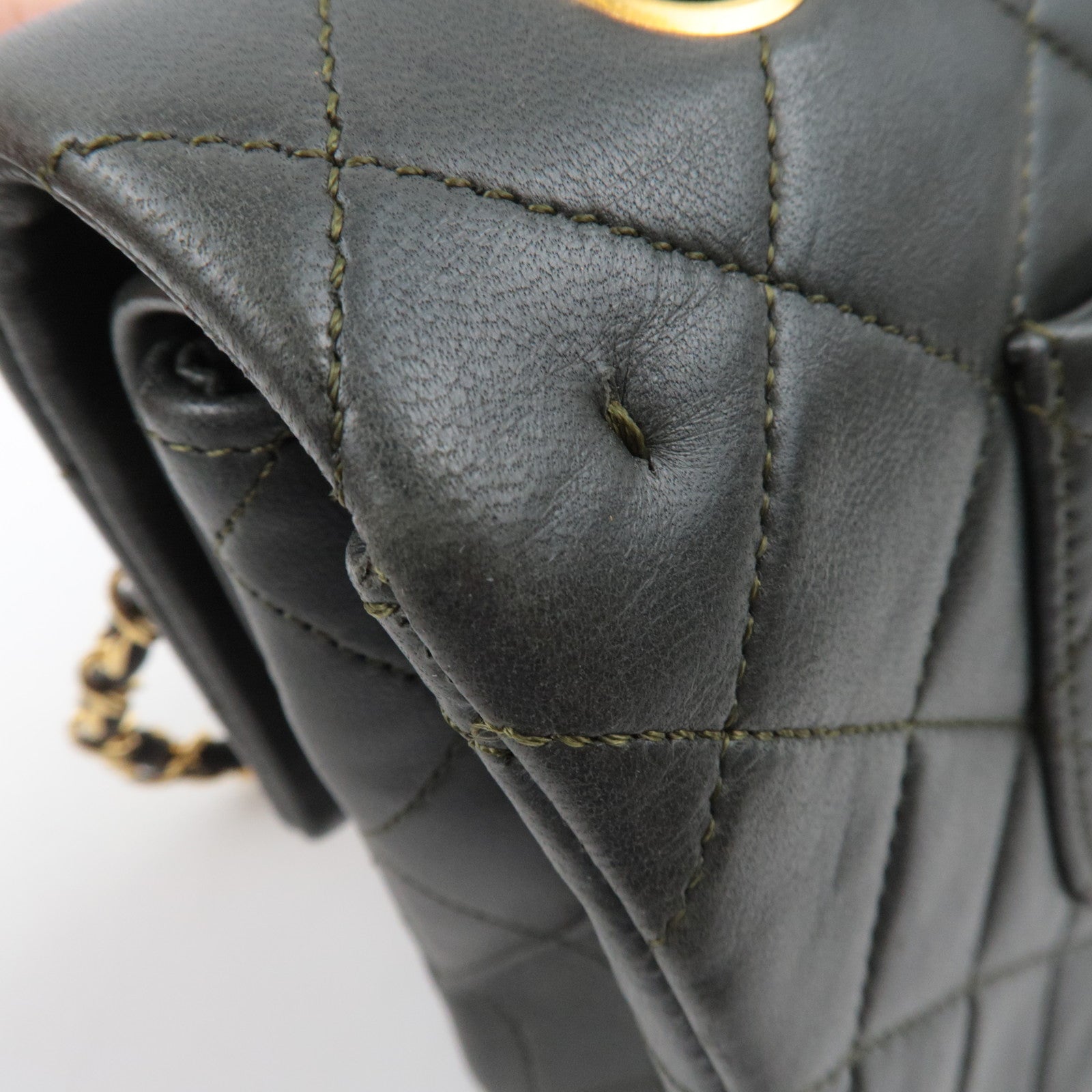 CHANEL Matelasse 25 Lambskin Double Chain Shoulder Bag Dark Green