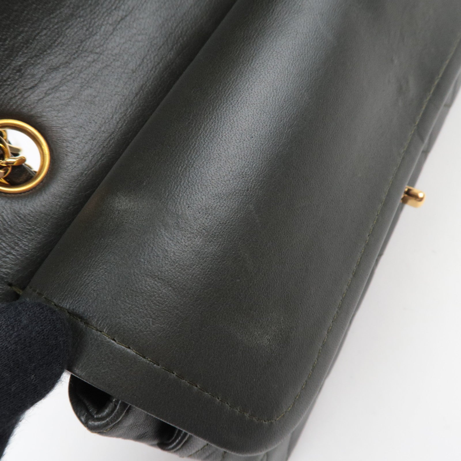 CHANEL Matelasse 25 Lambskin Double Chain Shoulder Bag Dark Green