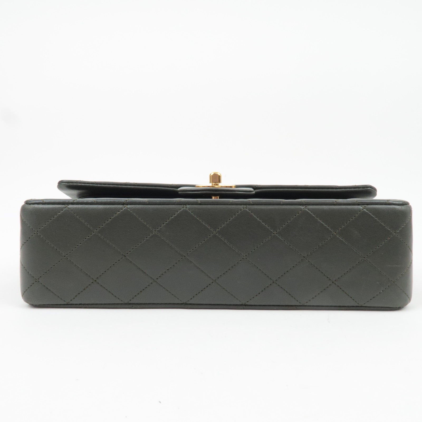 CHANEL Matelasse 25 Lambskin Double Chain Shoulder Bag Dark Green