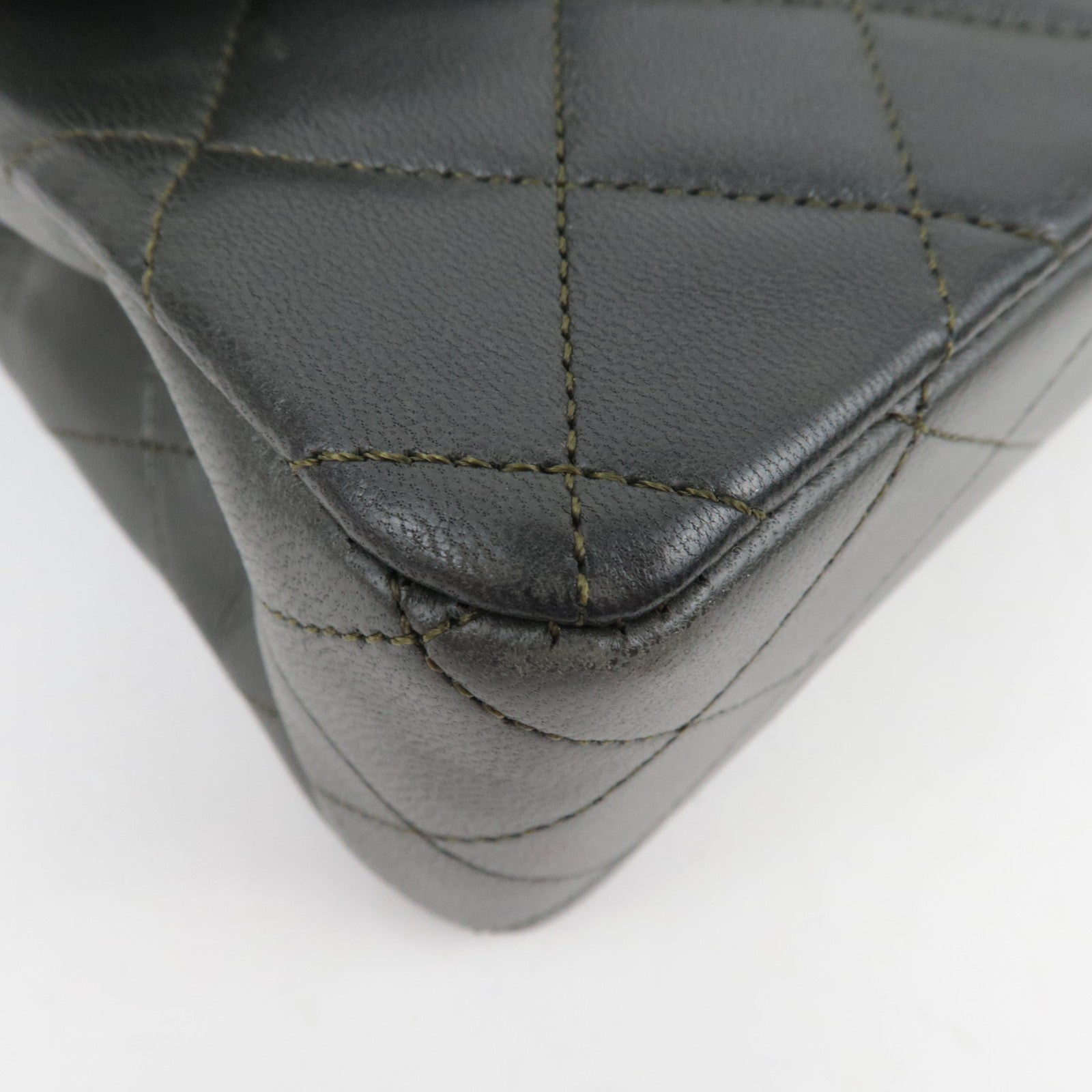 CHANEL Matelasse 25 Lambskin Double Chain Shoulder Bag Dark Green