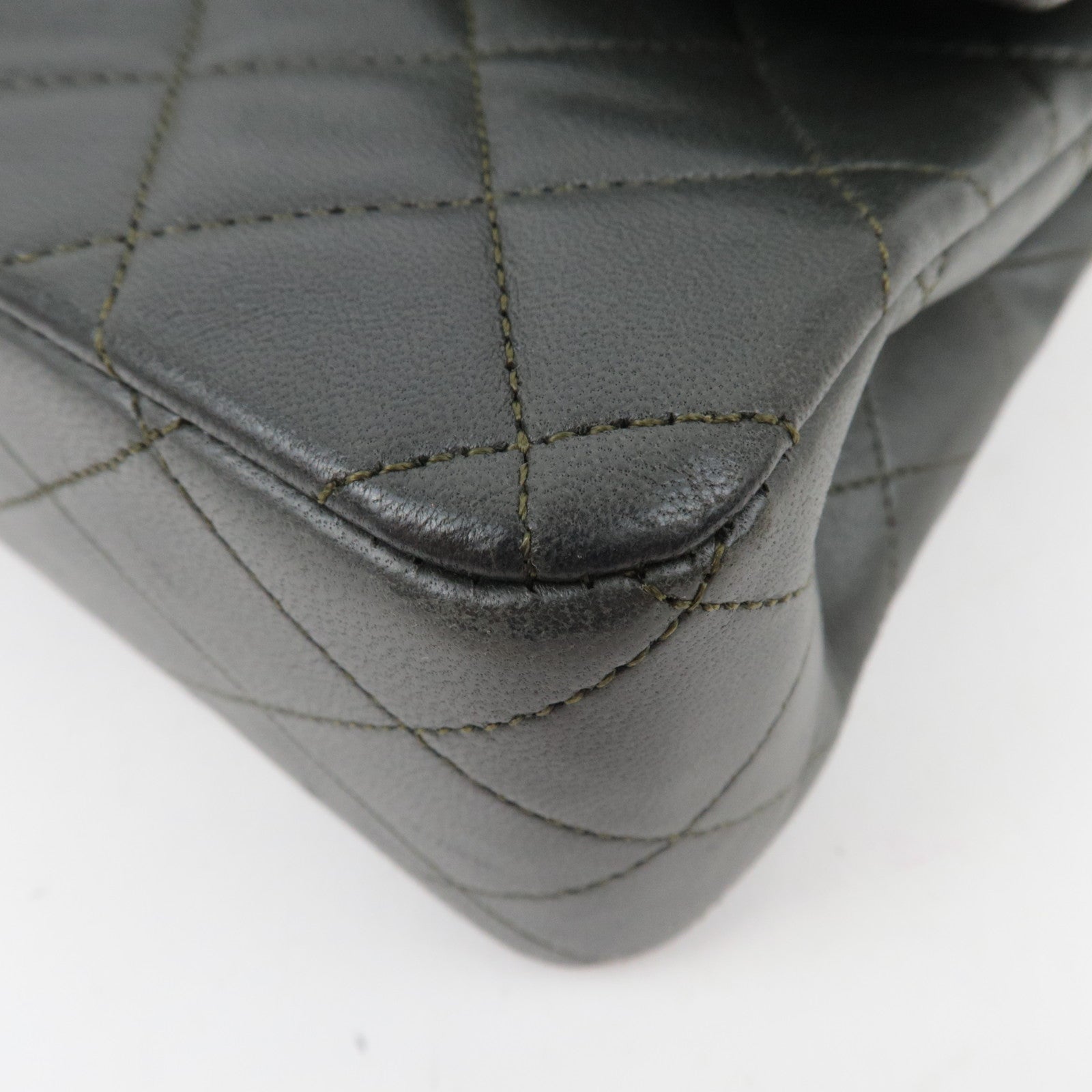 CHANEL Matelasse 25 Lambskin Double Chain Shoulder Bag Dark Green