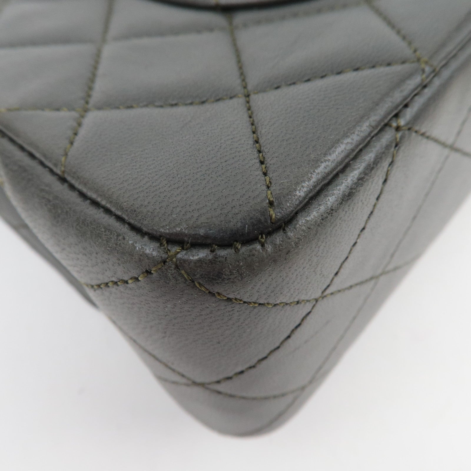 CHANEL Matelasse 25 Lambskin Double Chain Shoulder Bag Dark Green