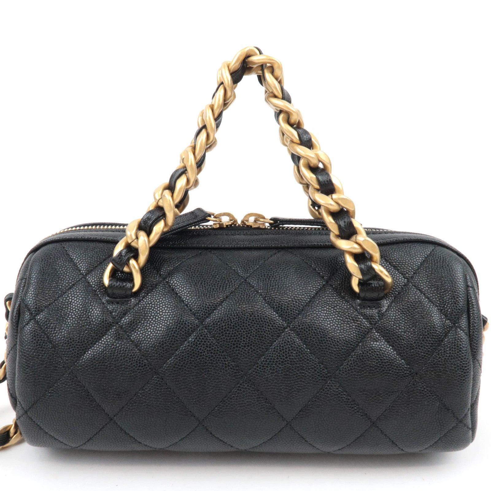 CHANEL Matelasse Caviarskin 2 Way Chain Shoulder Bowling Bag Black Gold HDW *G card