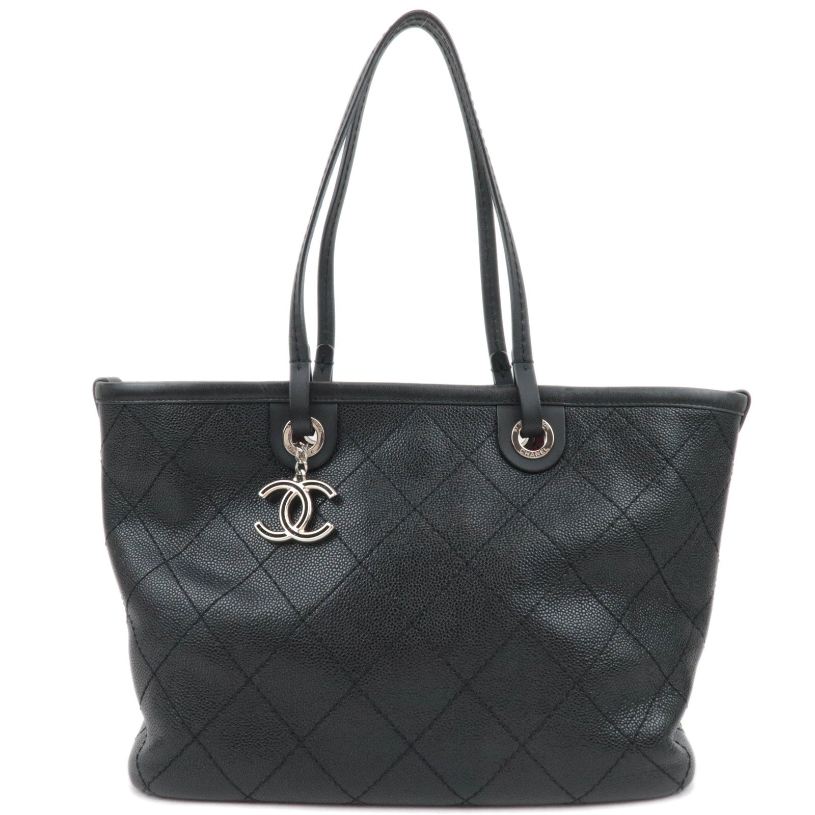 CHANEL On The Road Caviarskin Tote Bag Black Silver HDW *Dust bag87419