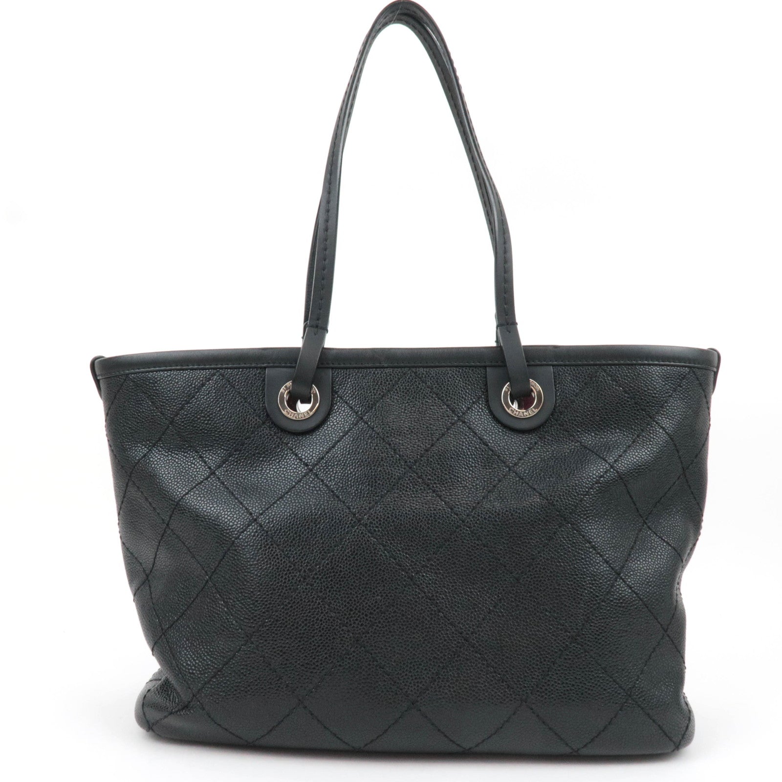 CHANEL On The Road Caviarskin Tote Bag Black Silver HDW *Dust bag