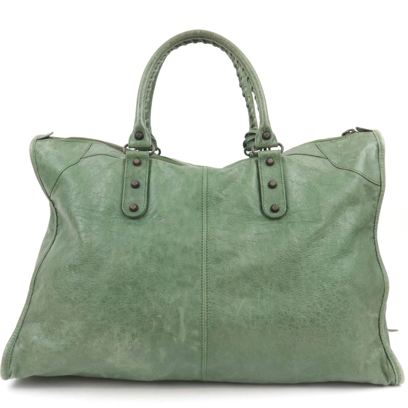 BALENCIAGA The Weekender Leather Bag Green 110506