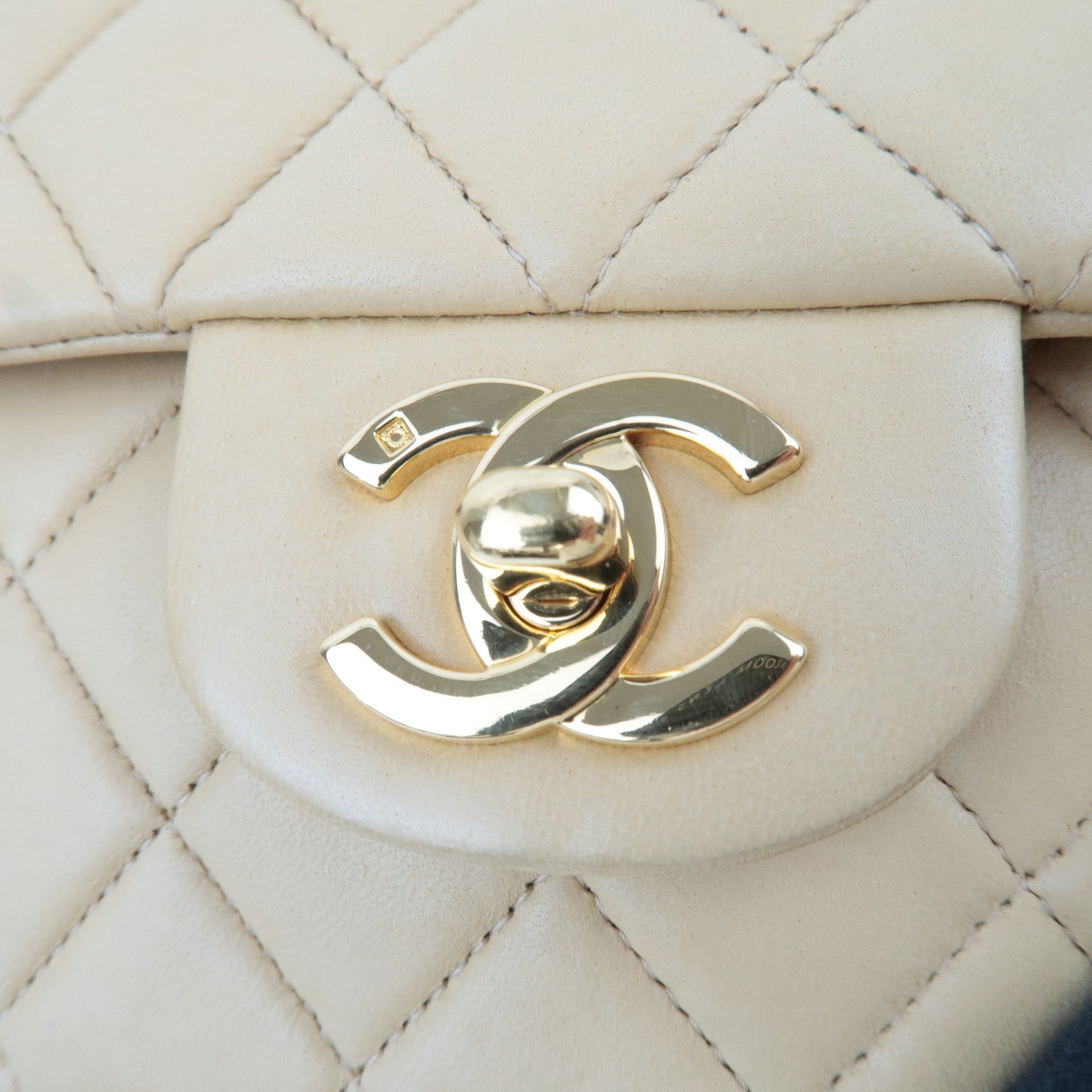 CHANEL Matelasse Lambskin Double Flap Chain Shoulder Bag Beige
